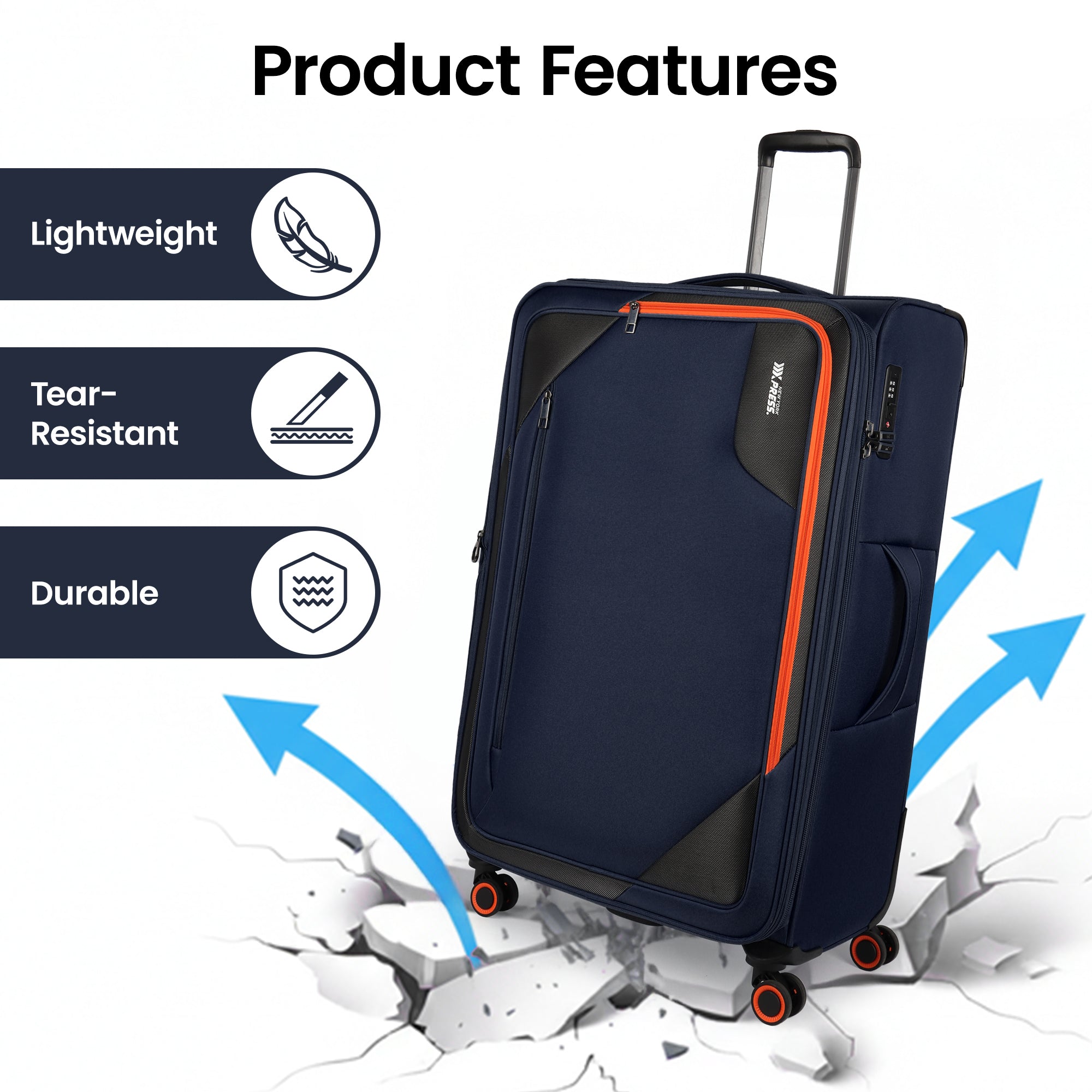 New York XPress WD-8818 Single Suitcase 20''/26''/30'',Softside Suitcase with TSA LOCK,Expandable 20% Luggage with Spinner Wheels,Tear-Resistant