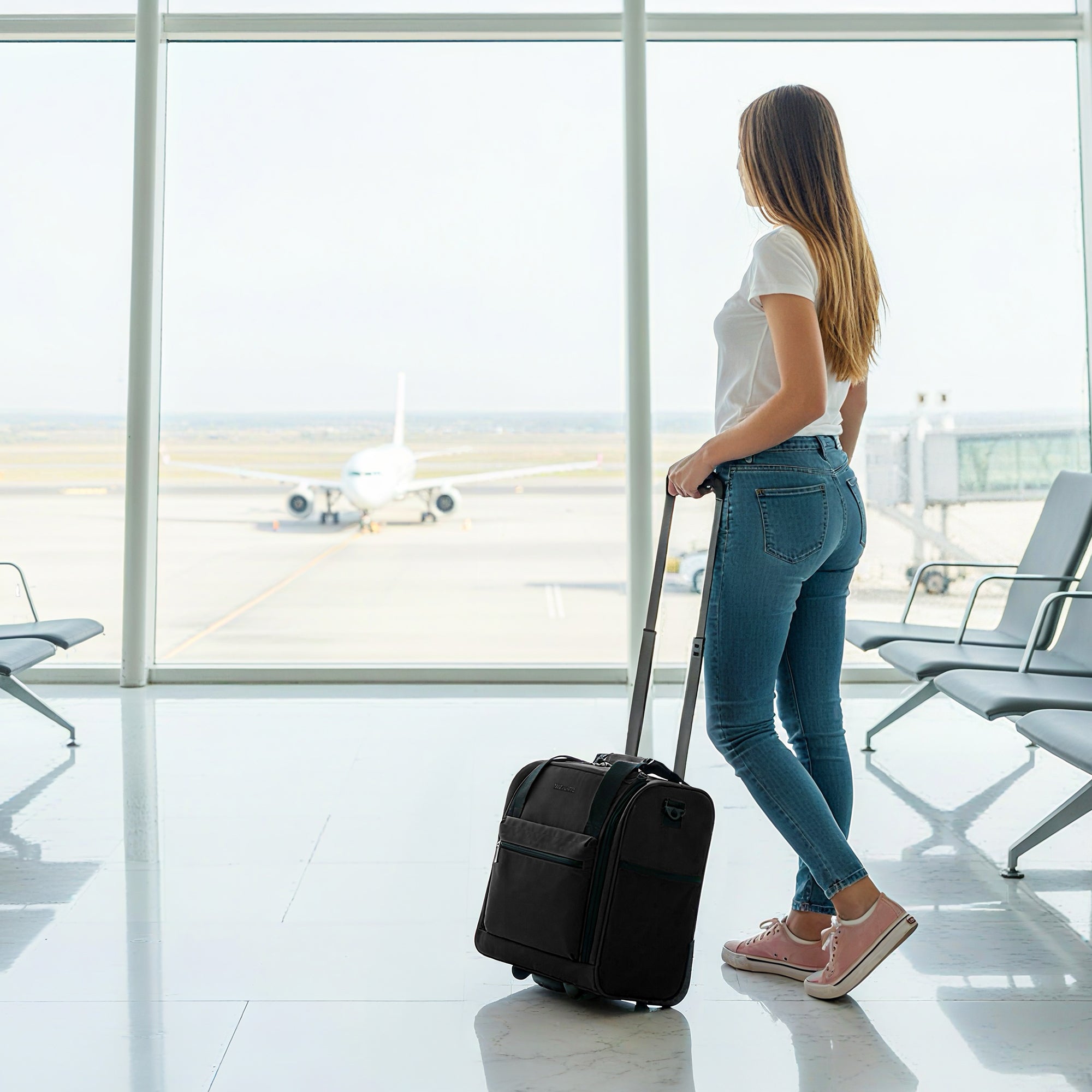 New York XPress TA-13-16,16'' Softside Carry-On Luggage for Airplane,3-in-1 Underseat Carry On Luggage with Wheels,Rolling Suitcase for Men/Women