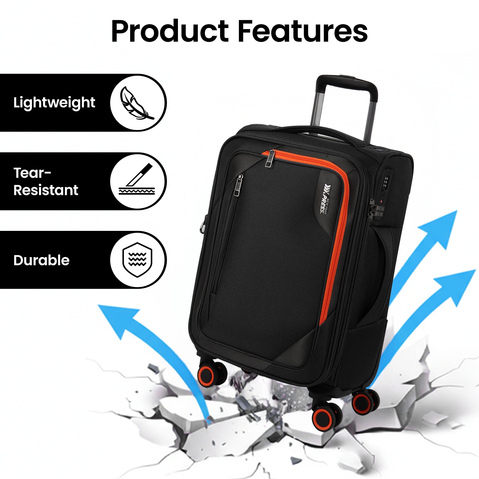 New York XPress WD-8818 Single Suitcase 20''/26''/30'',Softside Suitcase with TSA LOCK,Expandable 20% Luggage with Spinner Wheels,Tear-Resistant