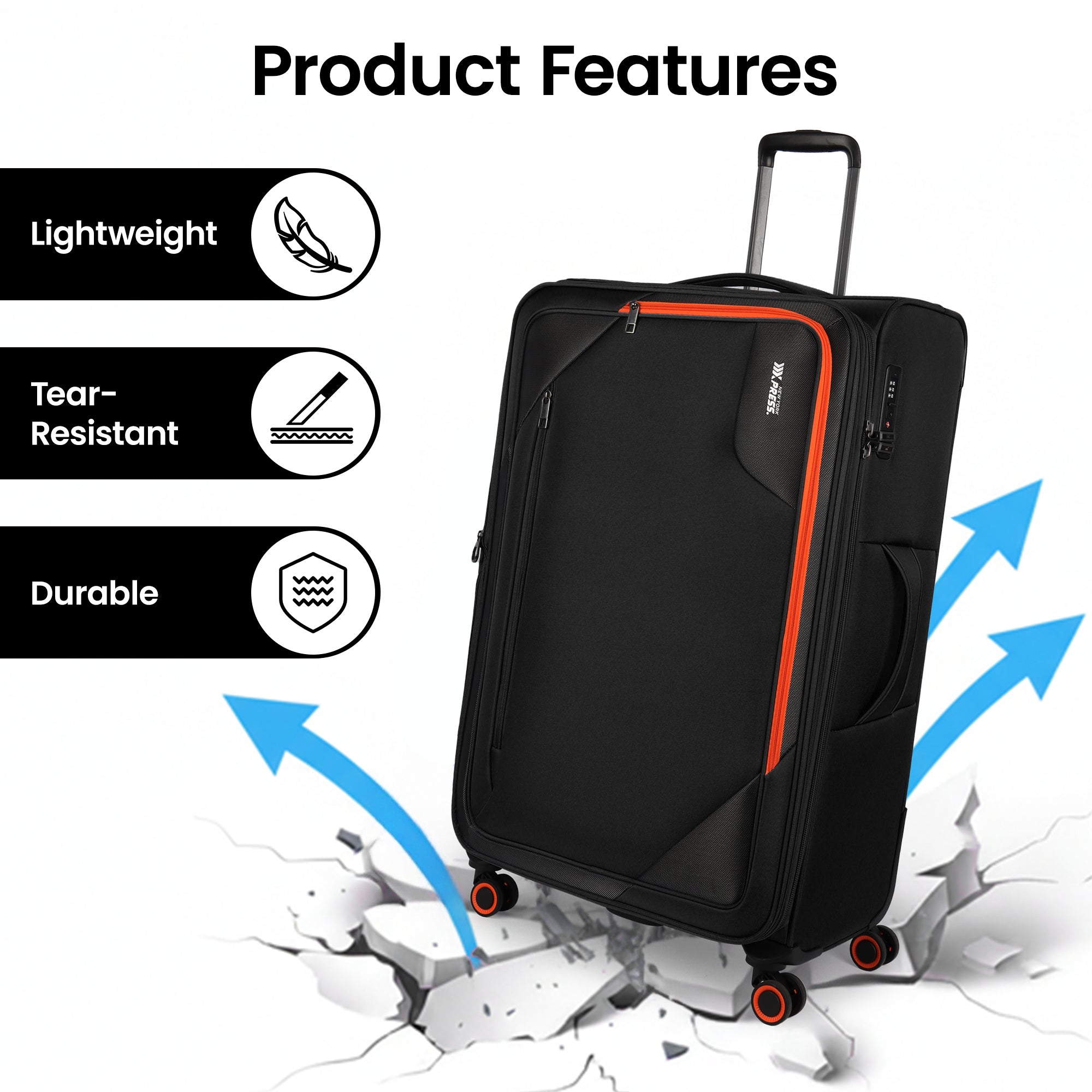 New York XPress WD-8818 Single Suitcase 20''/26''/30'',Softside Suitcase with TSA LOCK,Expandable 20% Luggage with Spinner Wheels,Tear-Resistant