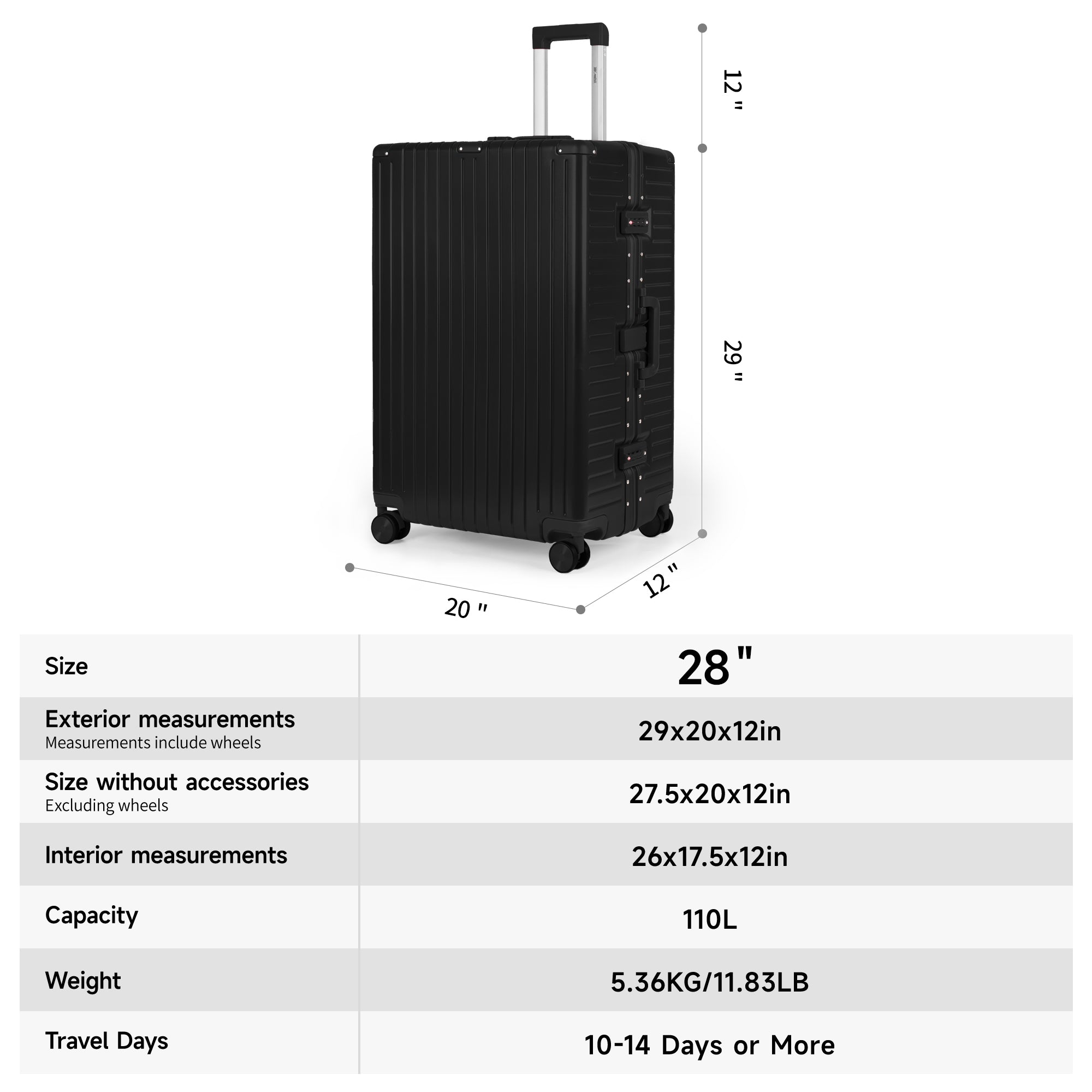 NEW YORK XPRESS Zipperless Luggage AL-12501,20in/30in,Aluminum Frame w/TSA LOCK w/Spinner Wheels