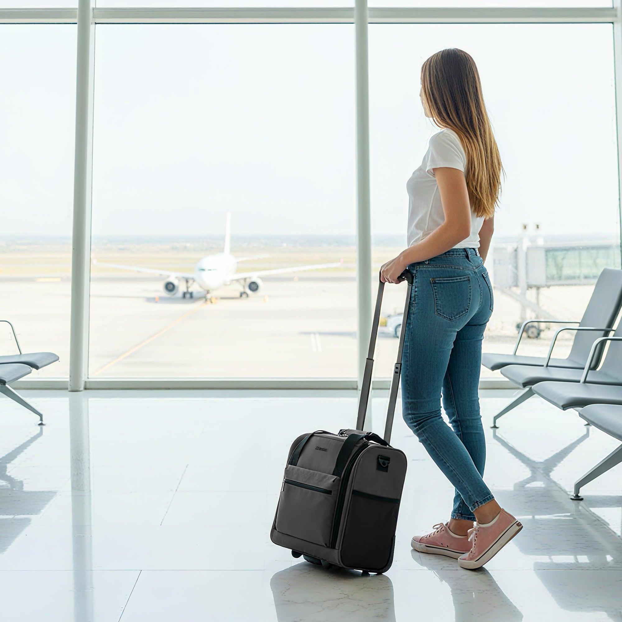 New York XPress TA-13-16,16'' Softside Carry-On Luggage for Airplane,3-in-1 Underseat Carry On Luggage with Wheels,Rolling Suitcase for Men/Women