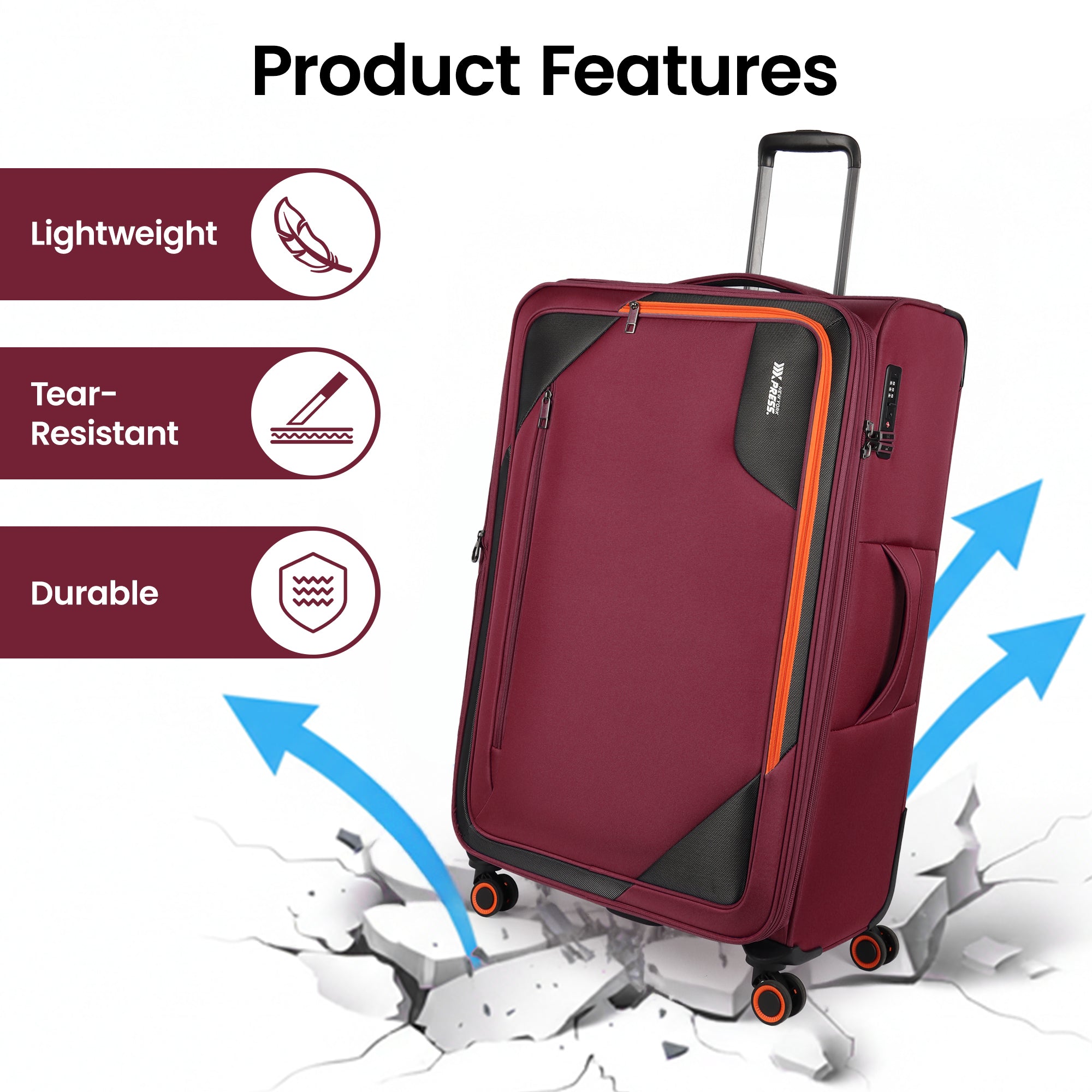 New York XPress WD-8818 Single Suitcase 20''/26''/30'',Softside Suitcase with TSA LOCK,Expandable 20% Luggage with Spinner Wheels,Tear-Resistant