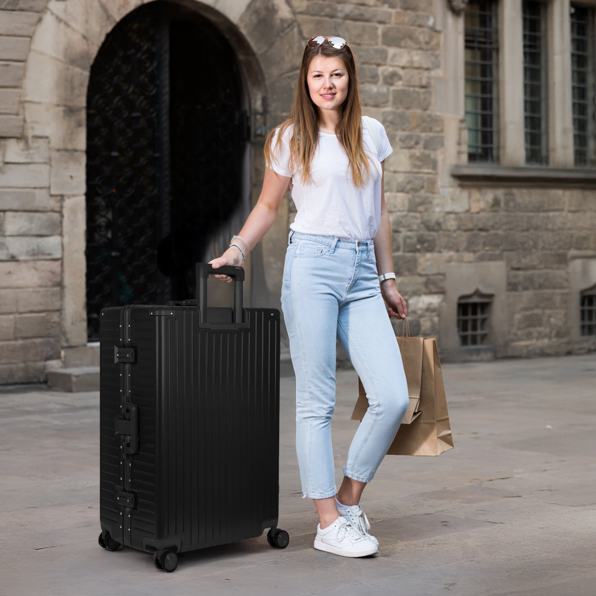 NEW YORK XPRESS Zipperless Luggage AL-12501,20in/30in,Aluminum Frame w/TSA LOCK w/Spinner Wheels