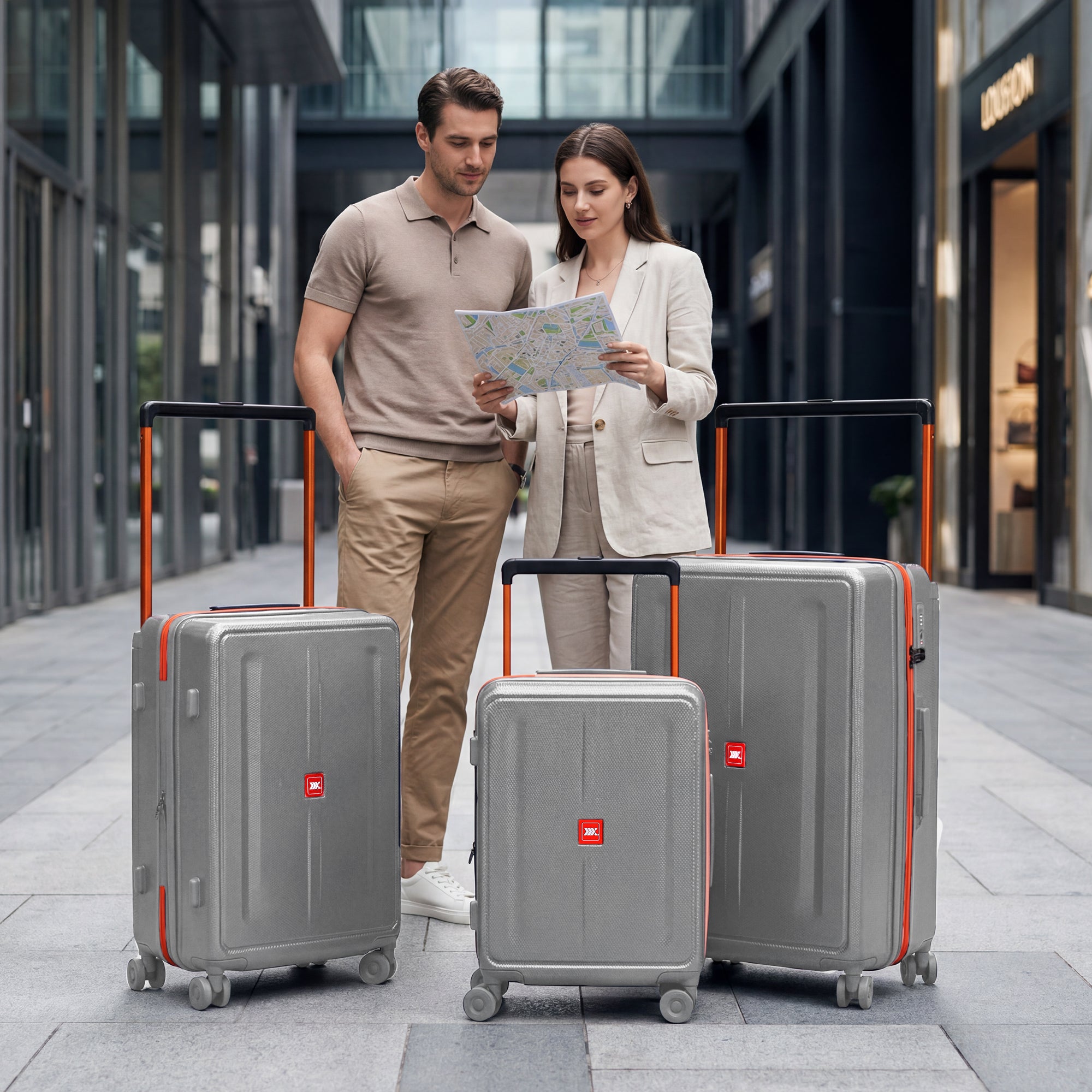 New York XPress LP-13803,3-Piece PC Hardshell Luggage, Expandable 20%, Spinner Wheels, TSA Lock, Wide Handle（20in/26in30in）