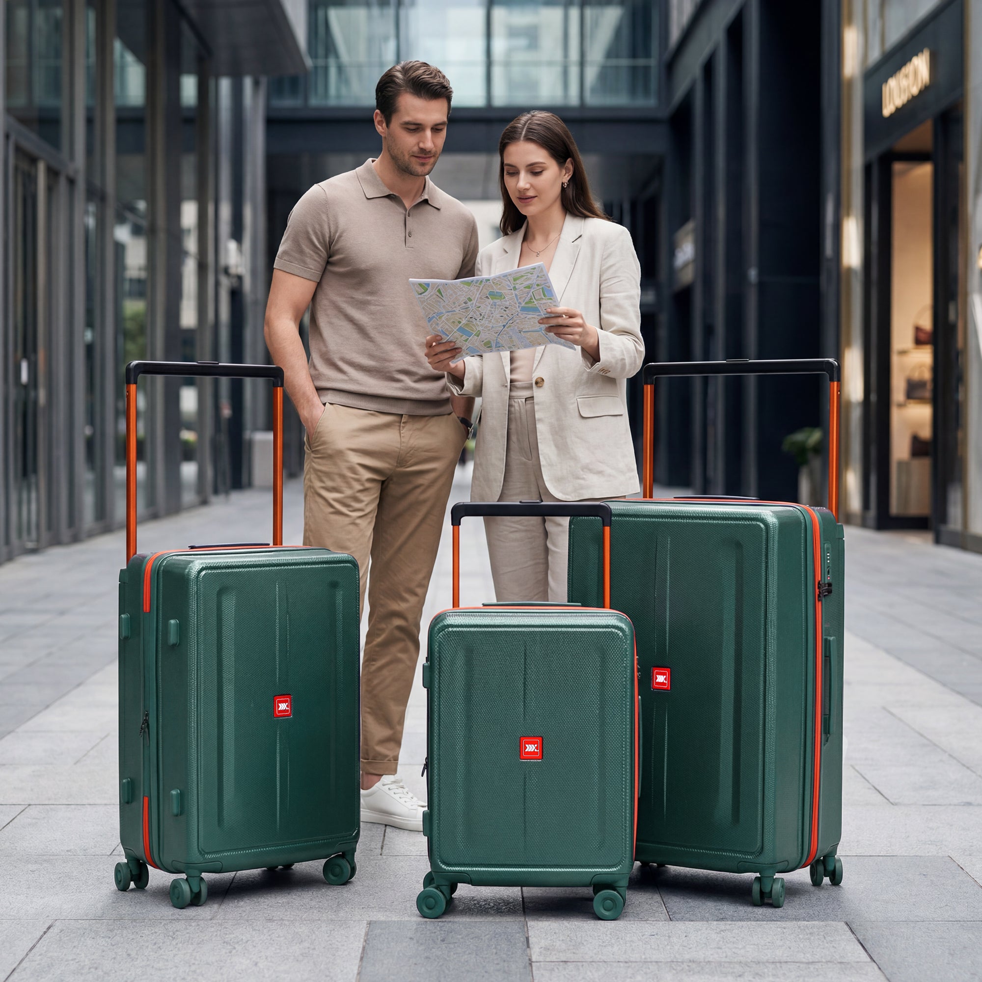 New York XPress LP-13803,3-Piece PC Hardshell Luggage, Expandable 20%, Spinner Wheels, TSA Lock, Wide Handle（20in/26in30in）