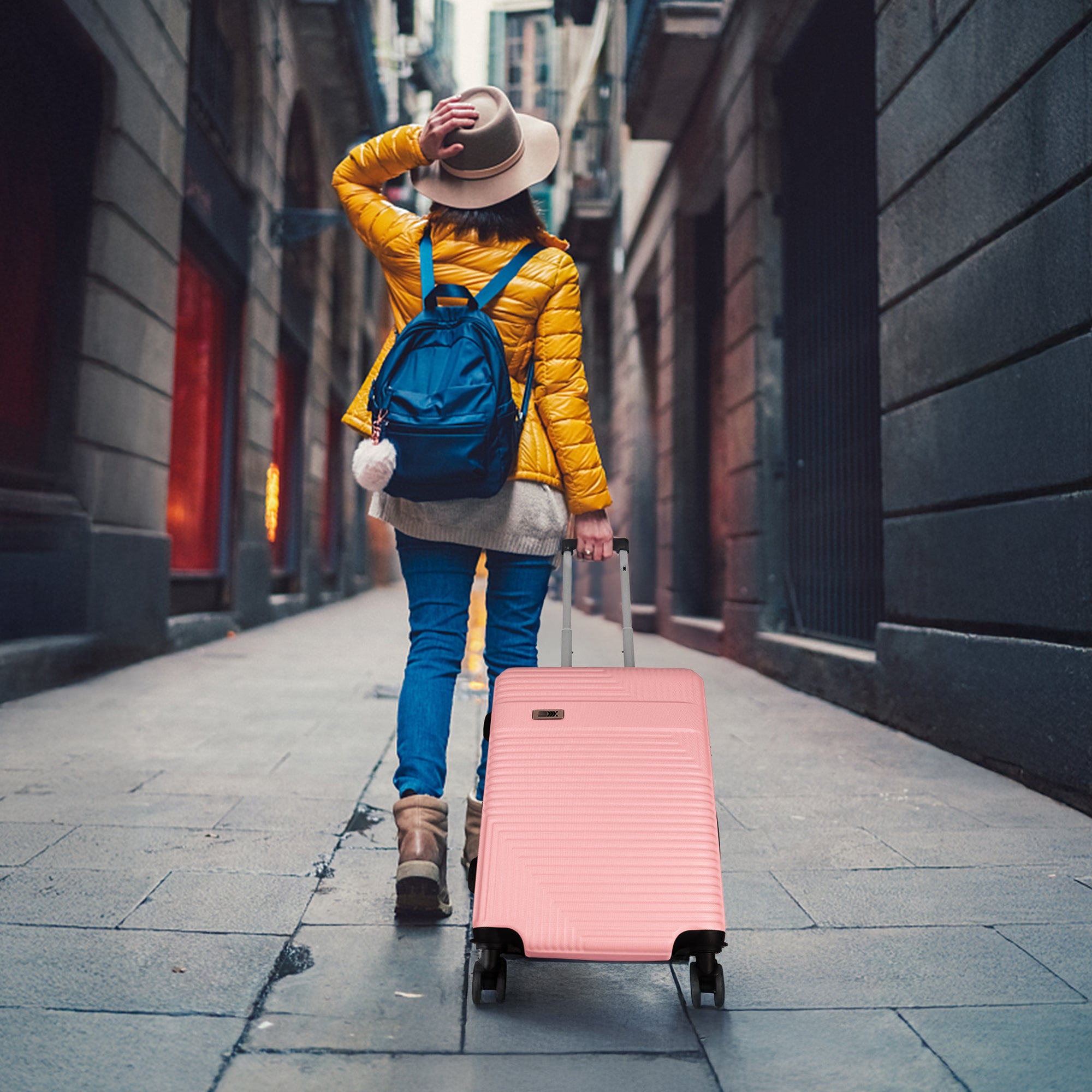 NEW YORK XPRESS WD-588-20" Hardside Carry-On Luggage for Airplane,Hardshell Suitcase with 8 Spinner Wheels