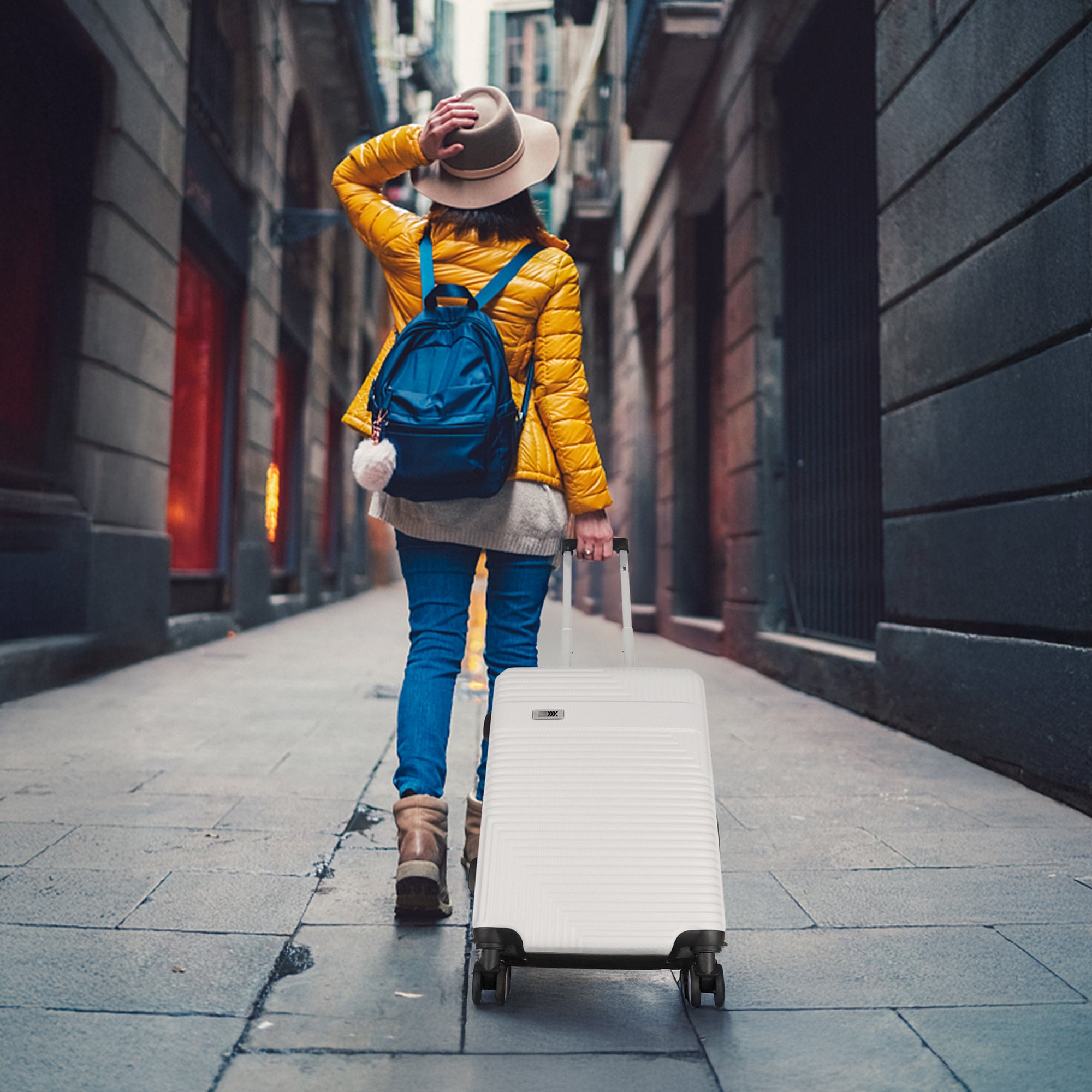 NEW YORK XPRESS WD-588-20" Hardside Carry-On Luggage for Airplane,Hardshell Suitcase with 8 Spinner Wheels