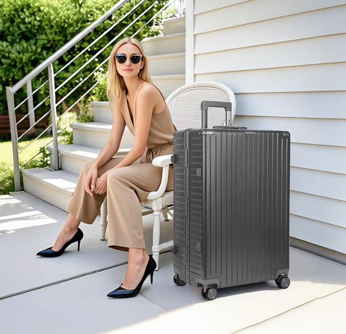 NEW YORK XPRESS Zipperless Luggage AL-12501,20in/30in,Aluminum Frame w/TSA LOCK w/Spinner Wheels