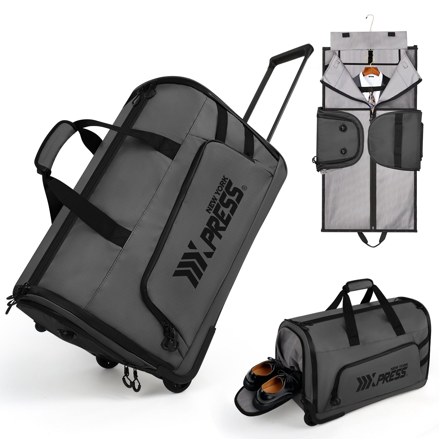 New York XPress GB-161, 2 in 1 Rolling Garment Bag with Wheels,Overnight Bags with Wheels,Rolling Duffle Bag w/Shoes Compartment