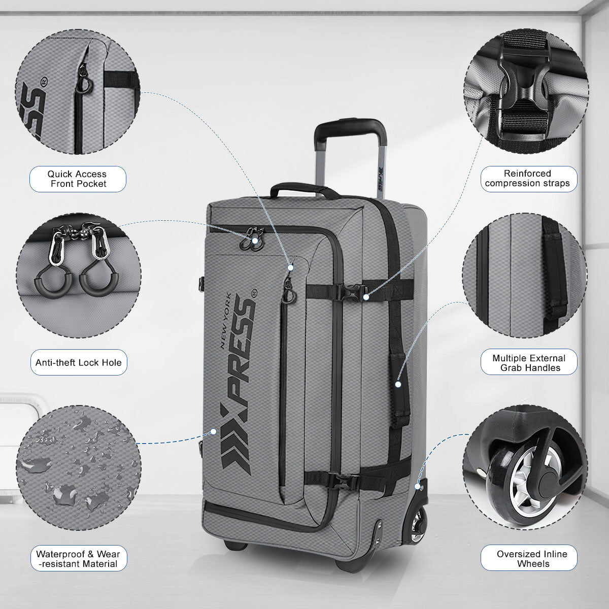 New York XPress TA-069-20'' Rolling Duffle Bag w/Wheels,26in/30in Rolling Duffle Bag w/Handle,Carry on Luggage Travel Duffle Bags for Man Women