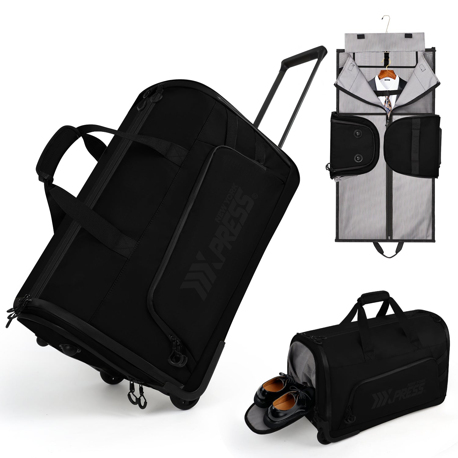 New York XPress GB-161, 2 in 1 Rolling Garment Bag with Wheels,Overnight Bags with Wheels,Rolling Duffle Bag w/Shoes Compartment