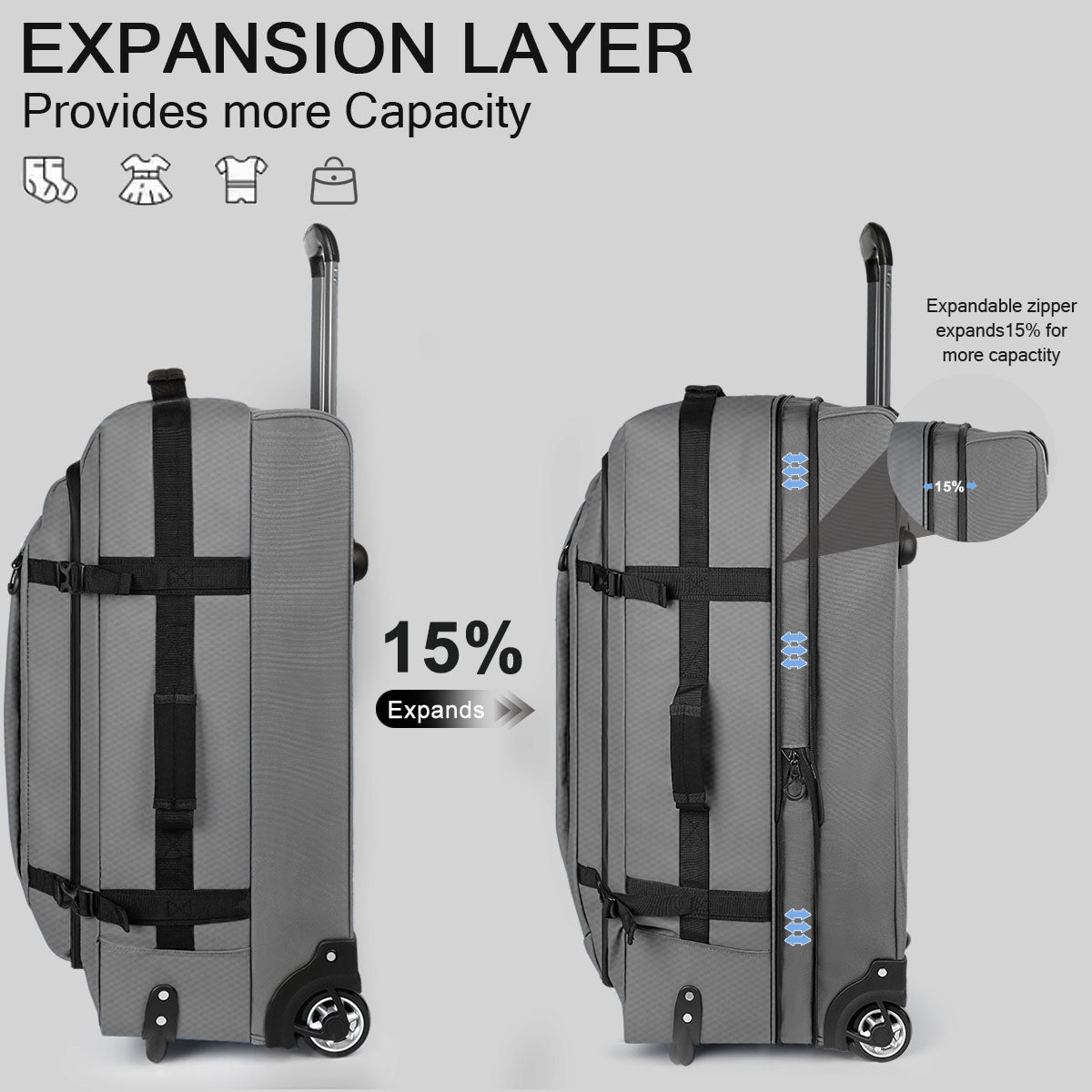 New York XPress TA-069-20'' Rolling Duffle Bag w/Wheels,26in/30in Rolling Duffle Bag w/Handle,Carry on Luggage Travel Duffle Bags for Man Women