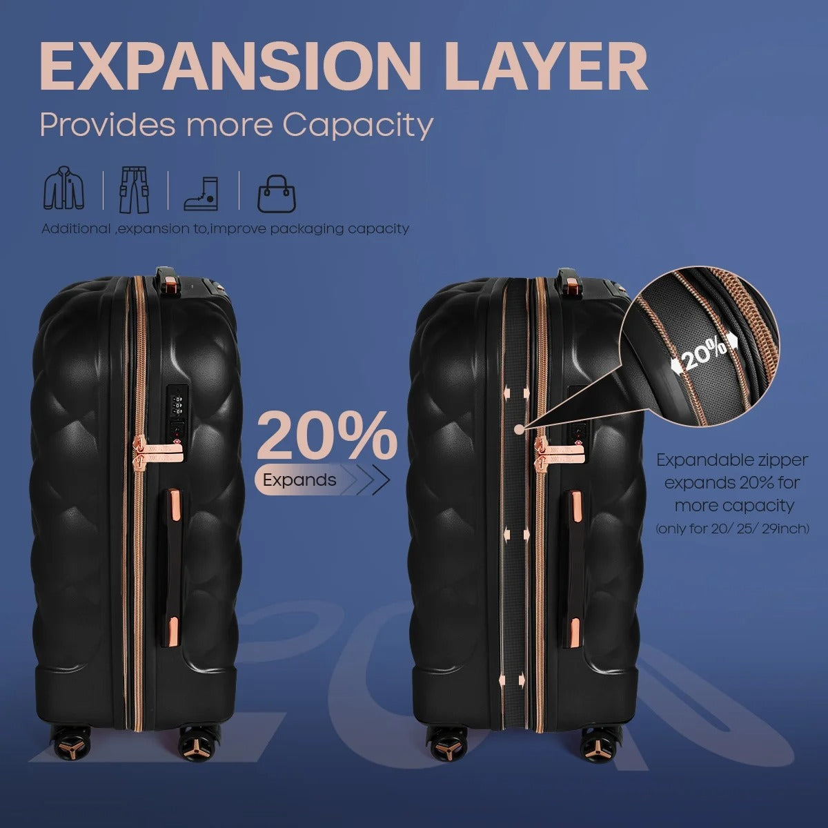 NEW YORK XPRESS  4 Piece, Hard Shell Expandable Luggage Sets(14" Travel Case,20"Carry on Luggage,25" 29" Checked Luggage)Ligthweight Hardside Travel Suitcase Set with Spinner Wheels TSA Lock