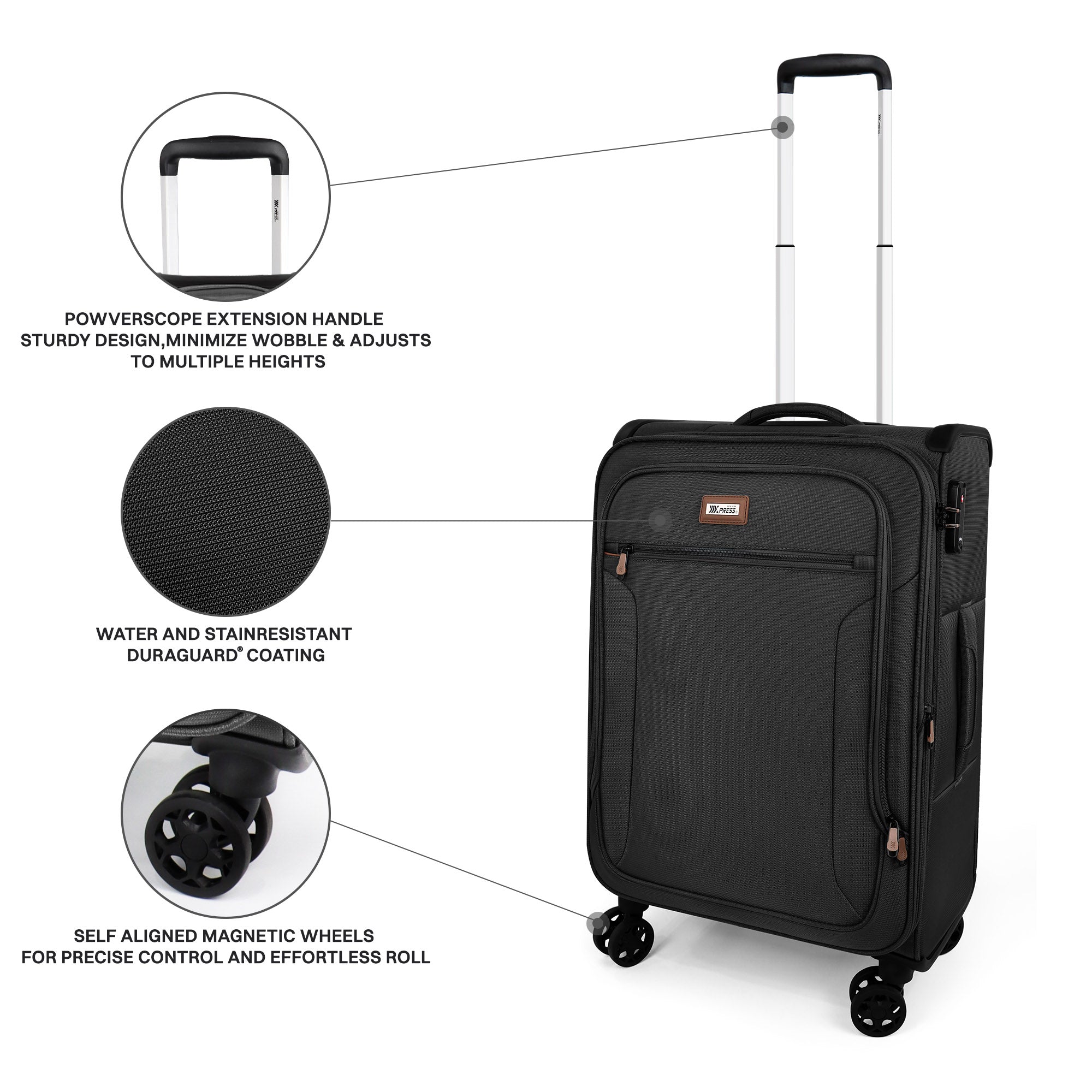New York XPress XJ-1907,20in/24in/28in-Expandable 20% Luggage-Suitcases with Wheels Hardshell-Softside Luggage-Charcoal Material w/TSA LOCK