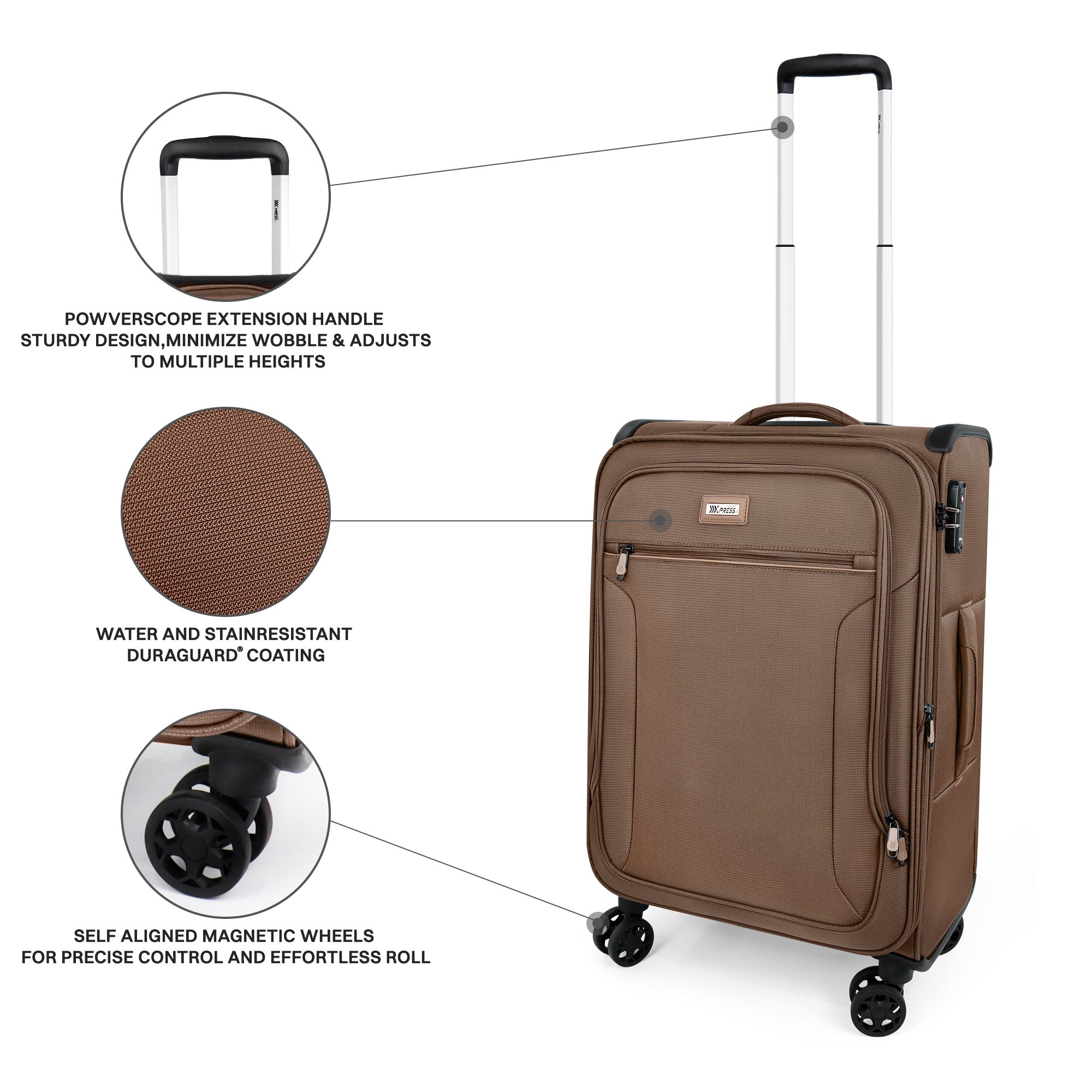 New York XPress XJ-1907,20in/24in/28in-Expandable 20% Luggage-Suitcases with Wheels Hardshell-Softside Luggage-Charcoal Material w/TSA LOCK