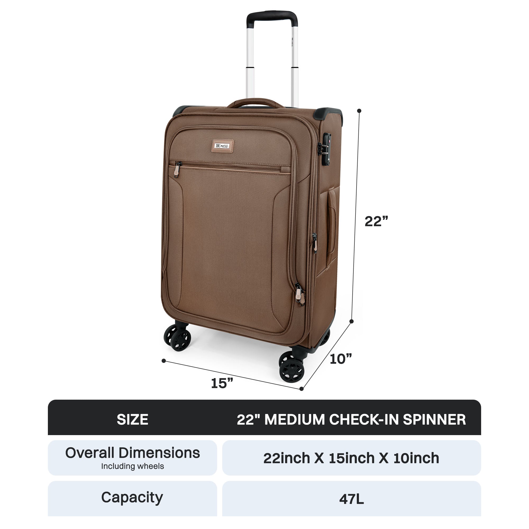 New York XPress XJ-1907,20in/24in/28in-Expandable 20% Luggage-Suitcases with Wheels Hardshell-Softside Luggage-Charcoal Material w/TSA LOCK