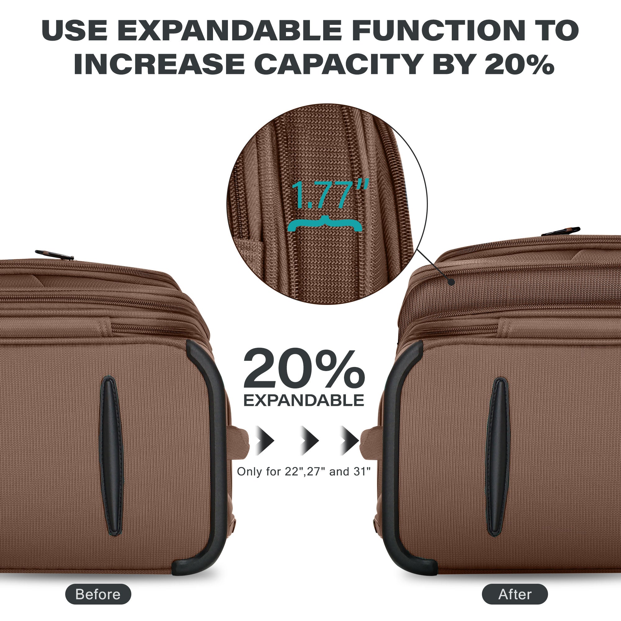 New York XPress XJ-1907,20in/24in/28in-Expandable 20% Luggage-Suitcases with Wheels Hardshell-Softside Luggage-Charcoal Material w/TSA LOCK