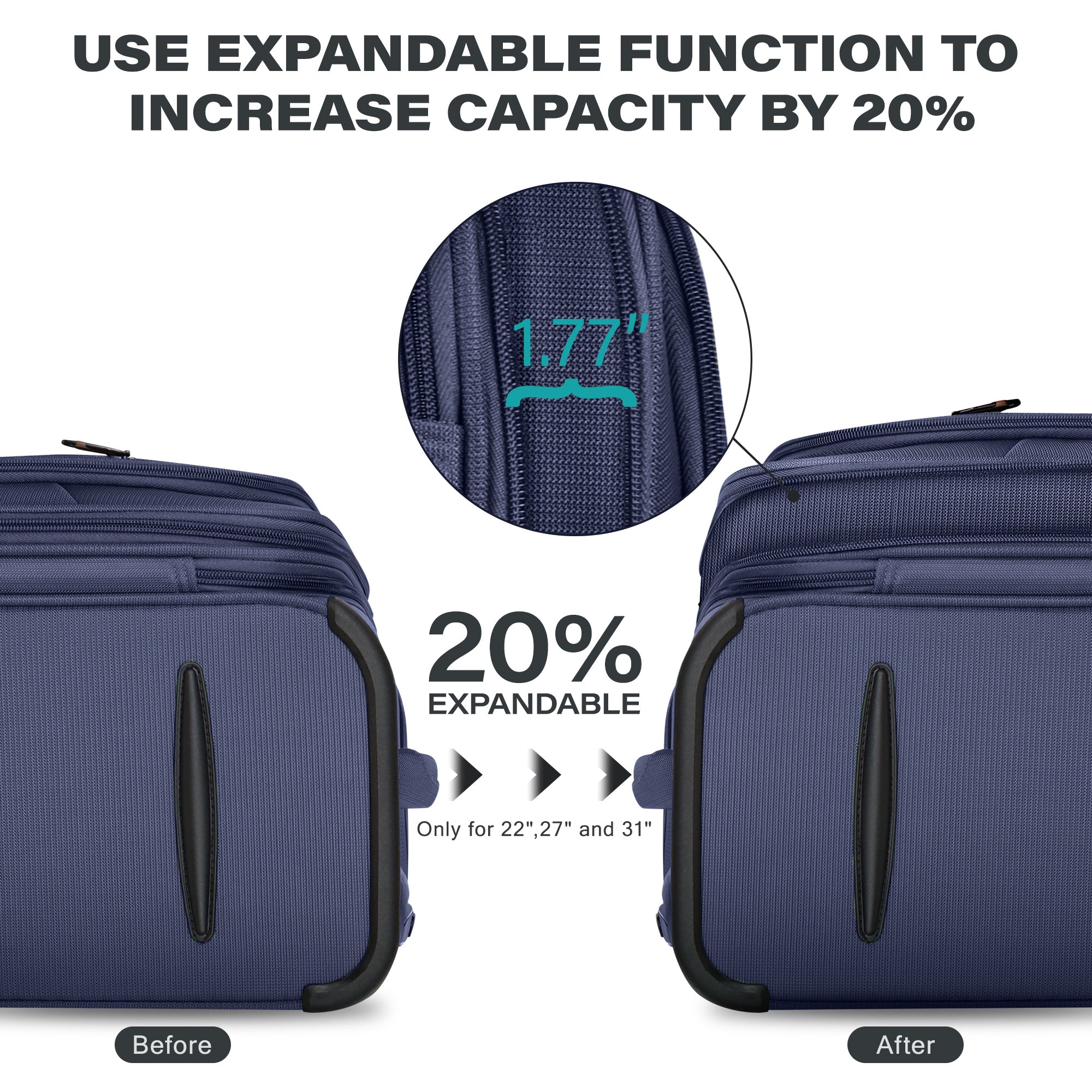 New York XPress XJ-1907,20in/24in/28in-Expandable 20% Luggage-Suitcases with Wheels Hardshell-Softside Luggage-Charcoal Material w/TSA LOCK
