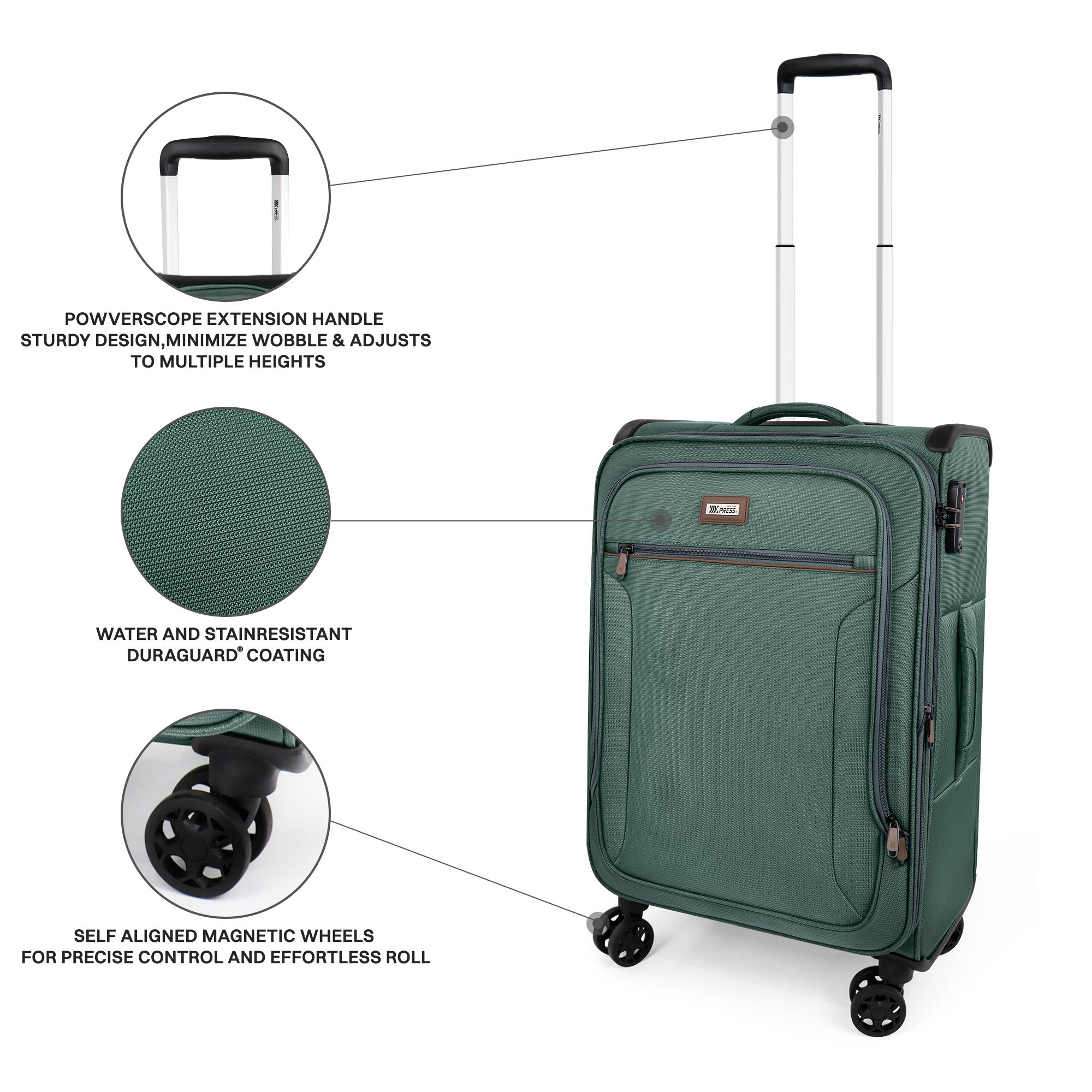 New York XPress XJ-1907,20in/24in/28in-Expandable 20% Luggage-Suitcases with Wheels Hardshell-Softside Luggage-Charcoal Material w/TSA LOCK
