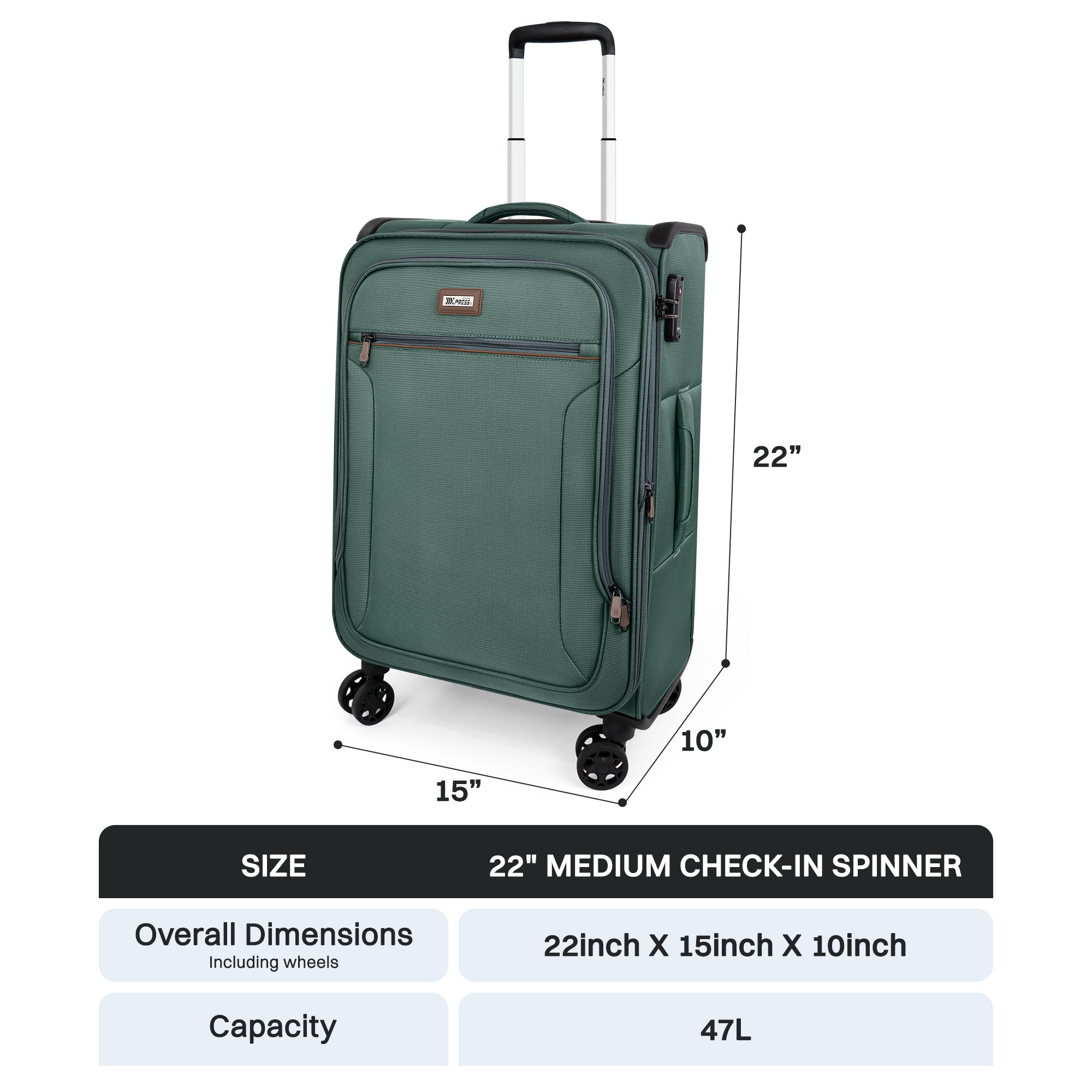 New York XPress XJ-1907,20in/24in/28in-Expandable 20% Luggage-Suitcases with Wheels Hardshell-Softside Luggage-Charcoal Material w/TSA LOCK