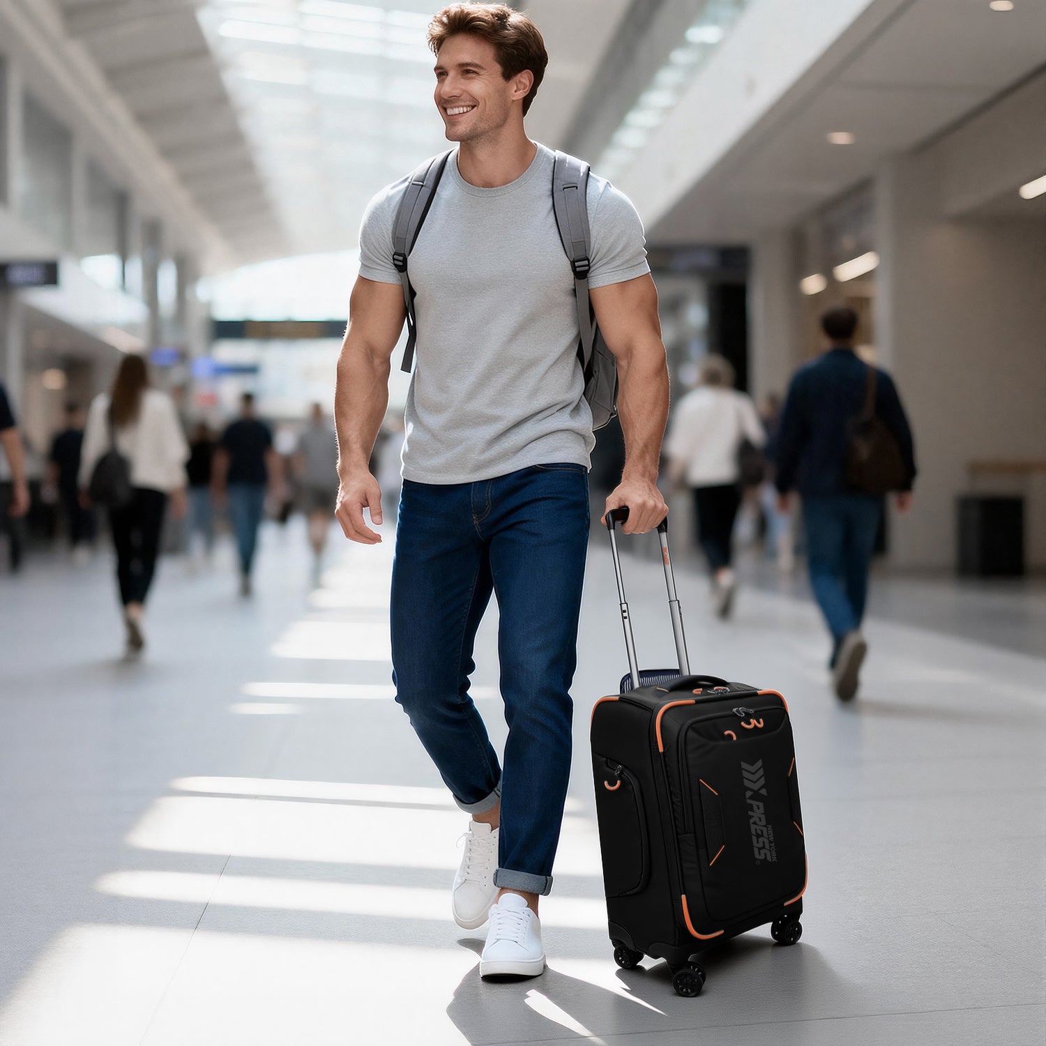 New York XPress TA-8353,20" Luggage, 24in/28in Softside Suitcase w/Double Spinner Wheels, Waterproof,Lightweight Rolling Suitcases for Men/Women