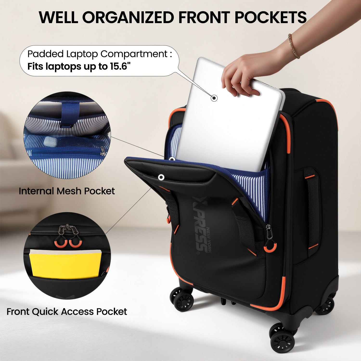 New York XPress TA-8353,20" Luggage, 24in/28in Softside Suitcase w/Double Spinner Wheels, Waterproof,Lightweight Rolling Suitcases for Men/Women