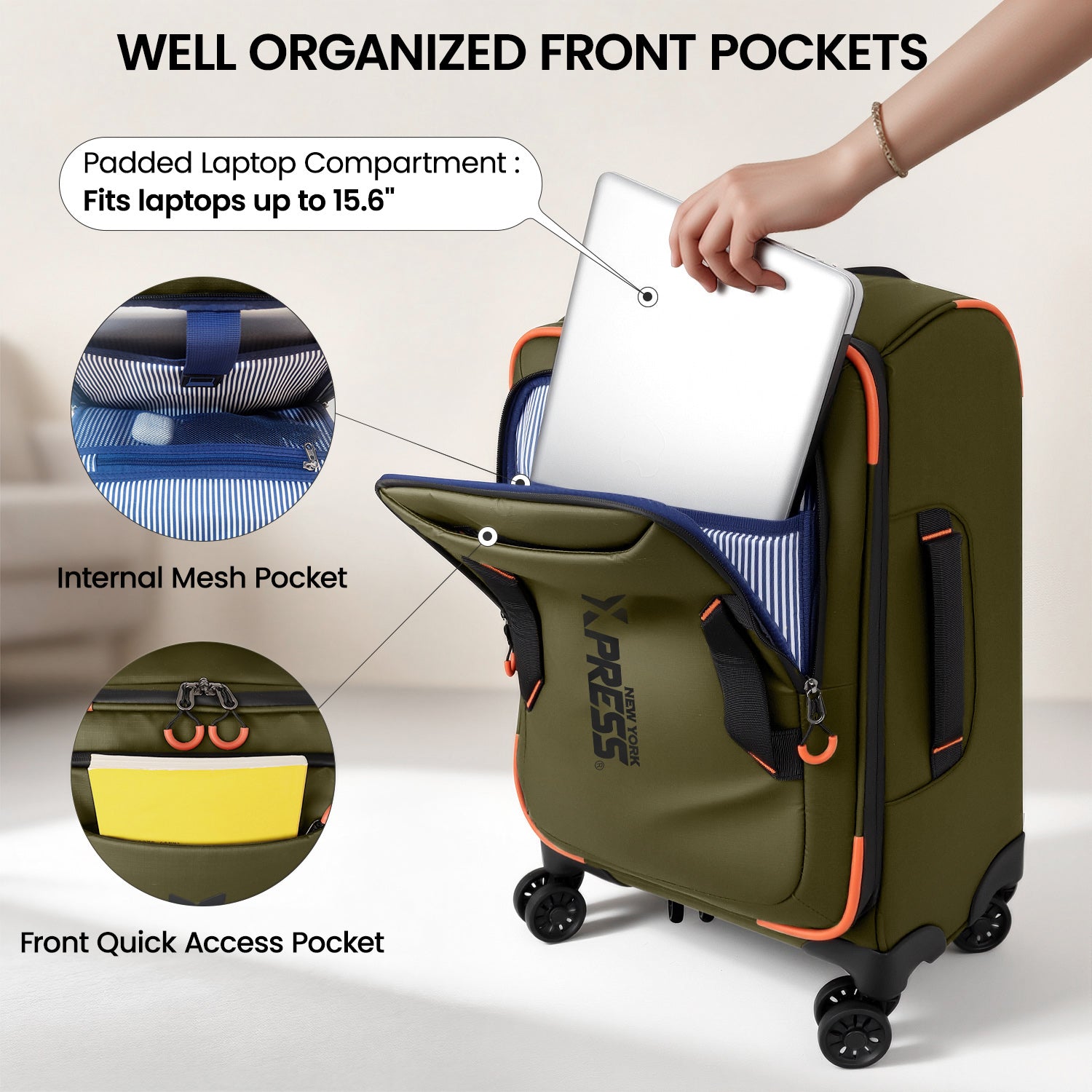 New York XPress TA-8353,20" Luggage, 24in/28in Softside Suitcase w/Double Spinner Wheels, Waterproof,Lightweight Rolling Suitcases for Men/Women