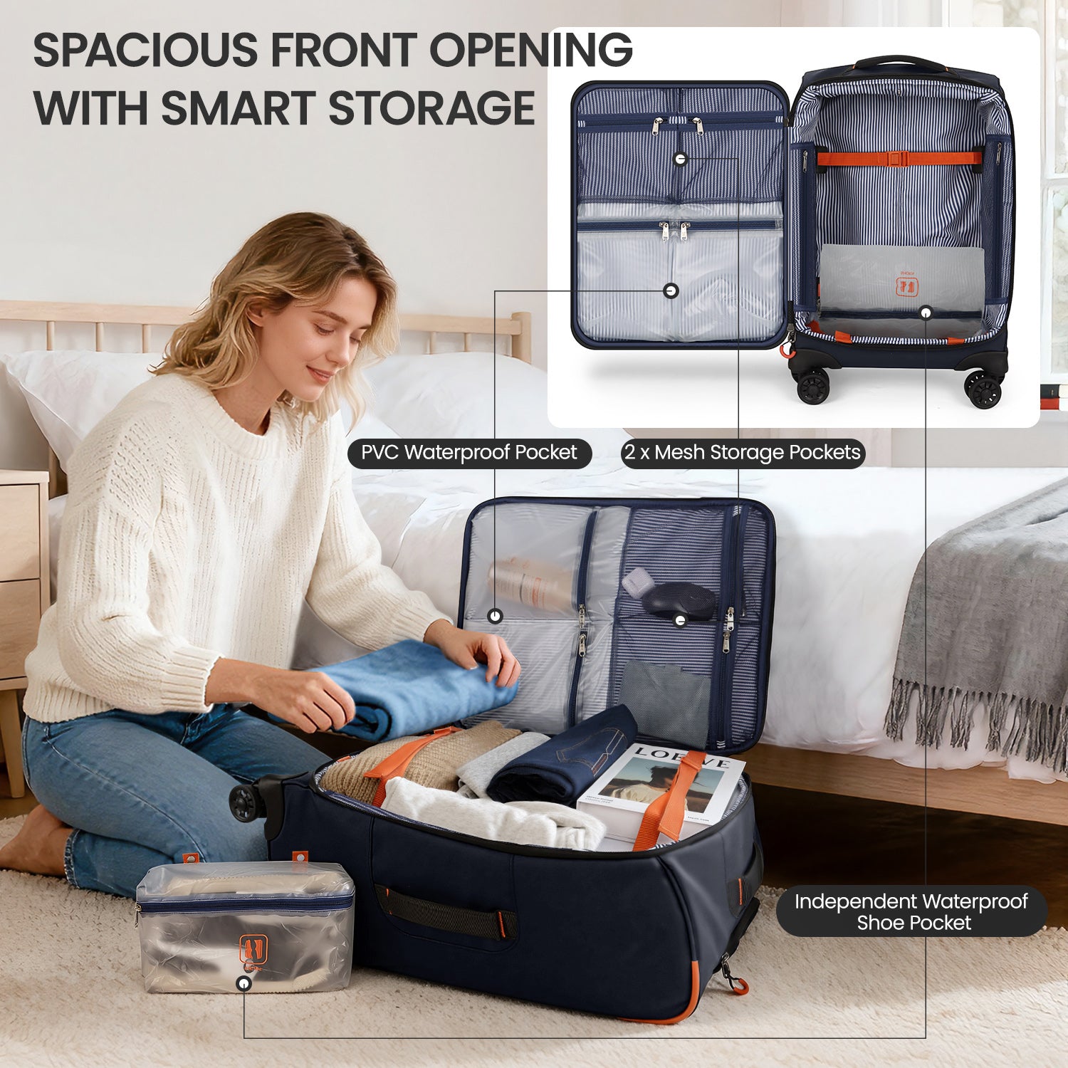 New York XPress TA-8353,20" Luggage, 24in/28in Softside Suitcase w/Double Spinner Wheels, Waterproof,Lightweight Rolling Suitcases for Men/Women