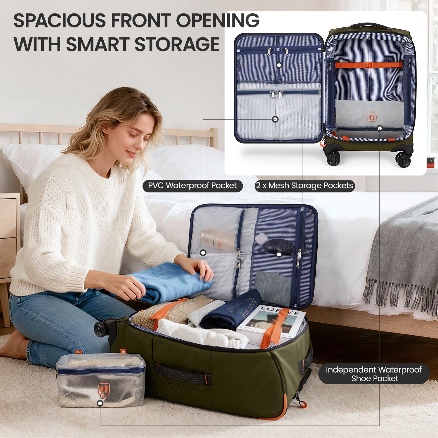 New York XPress TA-8353,20" Luggage, 24in/28in Softside Suitcase w/Double Spinner Wheels, Waterproof,Lightweight Rolling Suitcases for Men/Women