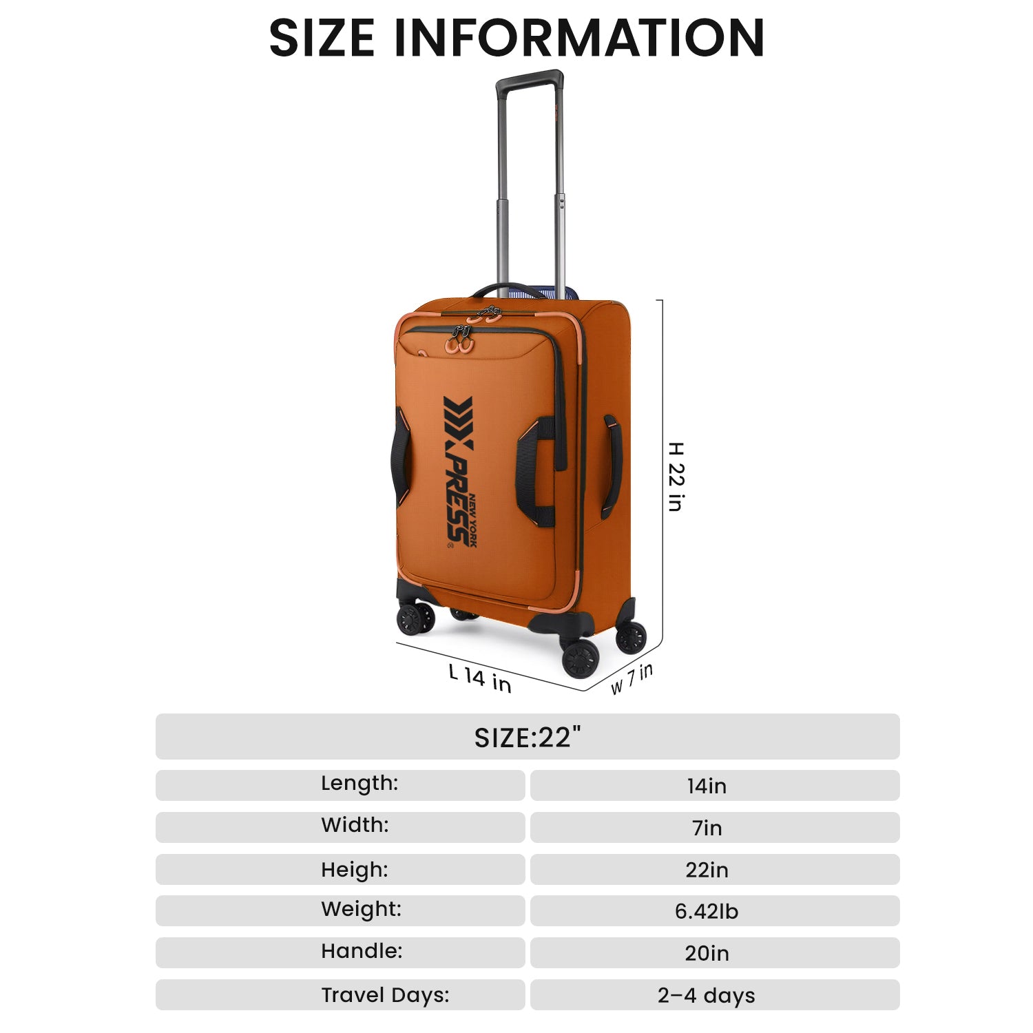 New York XPress TA-8353,20" Luggage, 24in/28in Softside Suitcase w/Double Spinner Wheels, Waterproof,Lightweight Rolling Suitcases for Men/Women