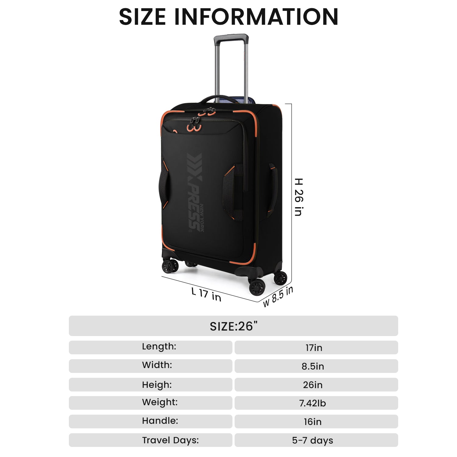 New York XPress TA-8353,20" Luggage, 24in/28in Softside Suitcase w/Double Spinner Wheels, Waterproof,Lightweight Rolling Suitcases for Men/Women