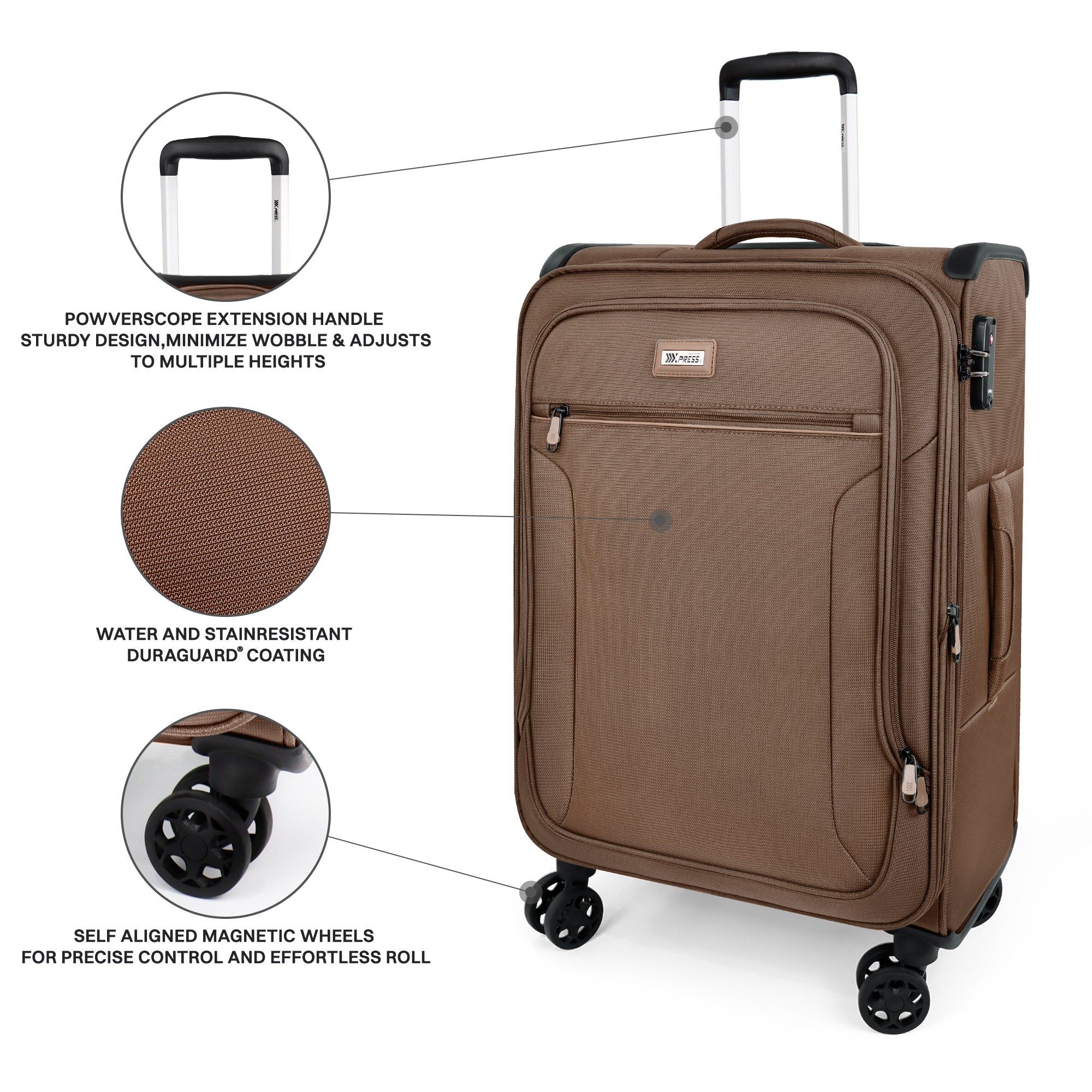 New York XPress XJ-1907,20in/24in/28in-Expandable 20% Luggage-Suitcases with Wheels Hardshell-Softside Luggage-Charcoal Material w/TSA LOCK