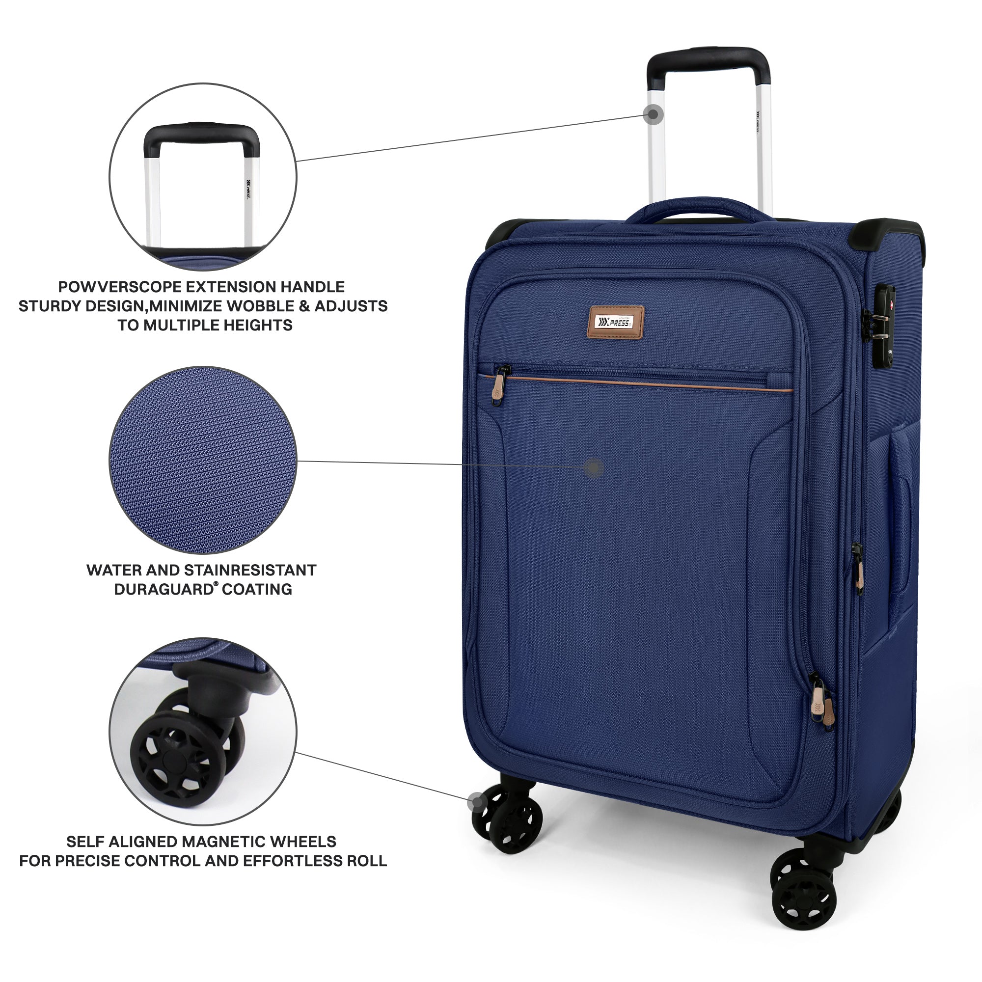 New York XPress XJ-1907,20in/24in/28in-Expandable 20% Luggage-Suitcases with Wheels Hardshell-Softside Luggage-Charcoal Material w/TSA LOCK