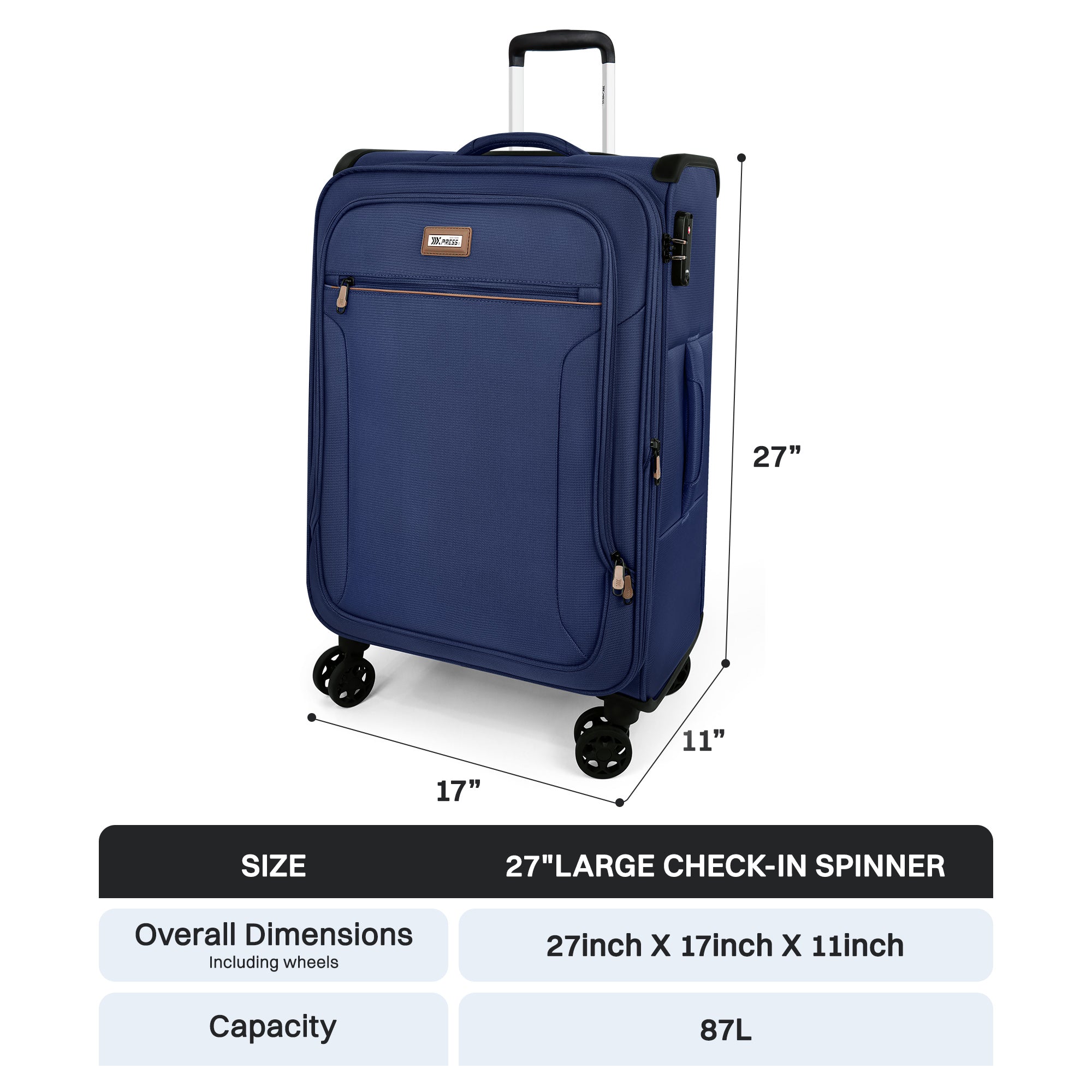 New York XPress XJ-1907,20in/24in/28in-Expandable 20% Luggage-Suitcases with Wheels Hardshell-Softside Luggage-Charcoal Material w/TSA LOCK