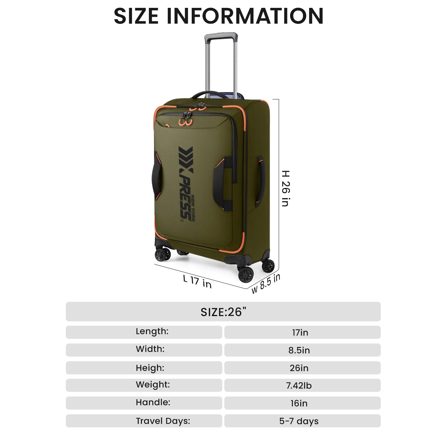 New York XPress TA-8353,20" Luggage, 24in/28in Softside Suitcase w/Double Spinner Wheels, Waterproof,Lightweight Rolling Suitcases for Men/Women