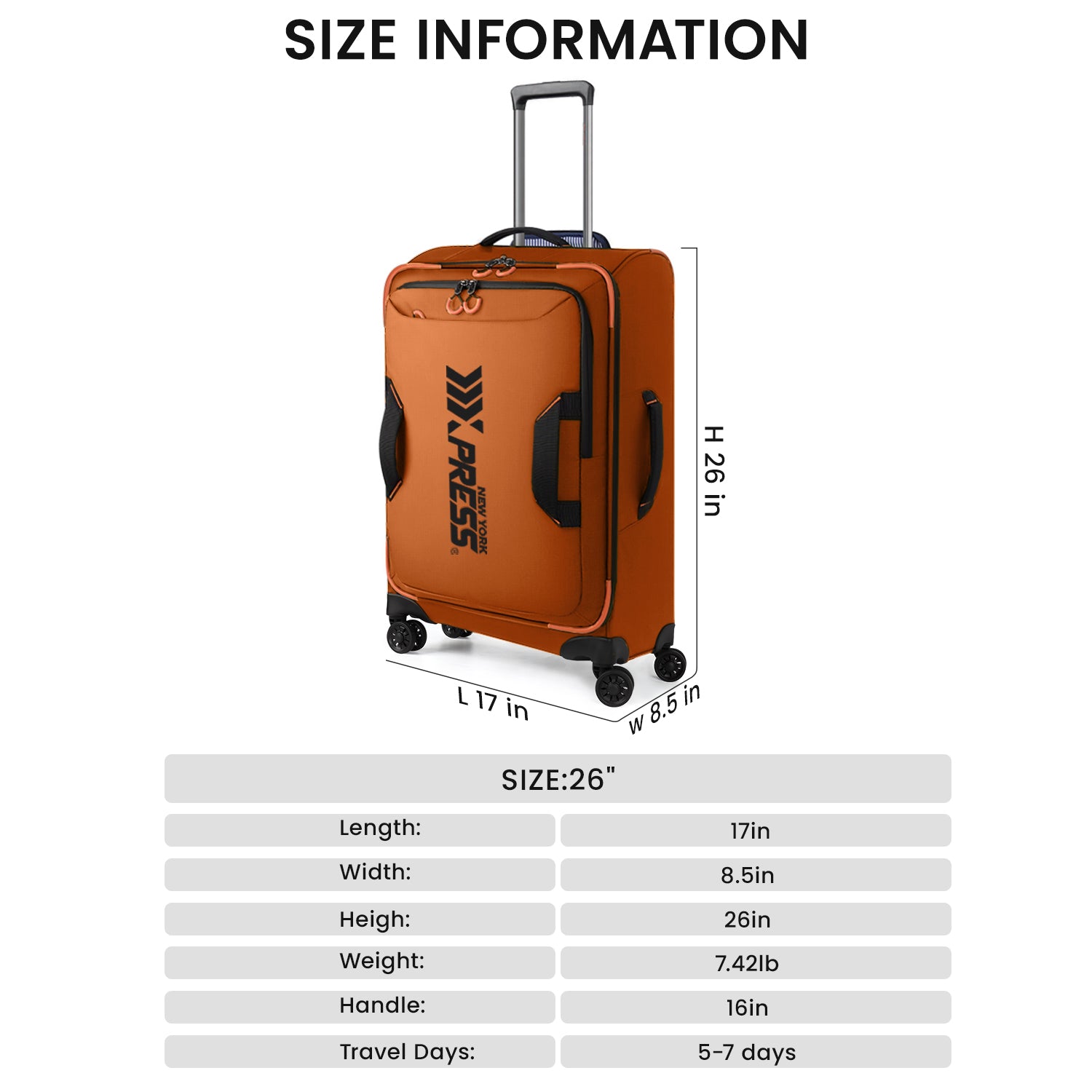 New York XPress TA-8353,20" Luggage, 24in/28in Softside Suitcase w/Double Spinner Wheels, Waterproof,Lightweight Rolling Suitcases for Men/Women