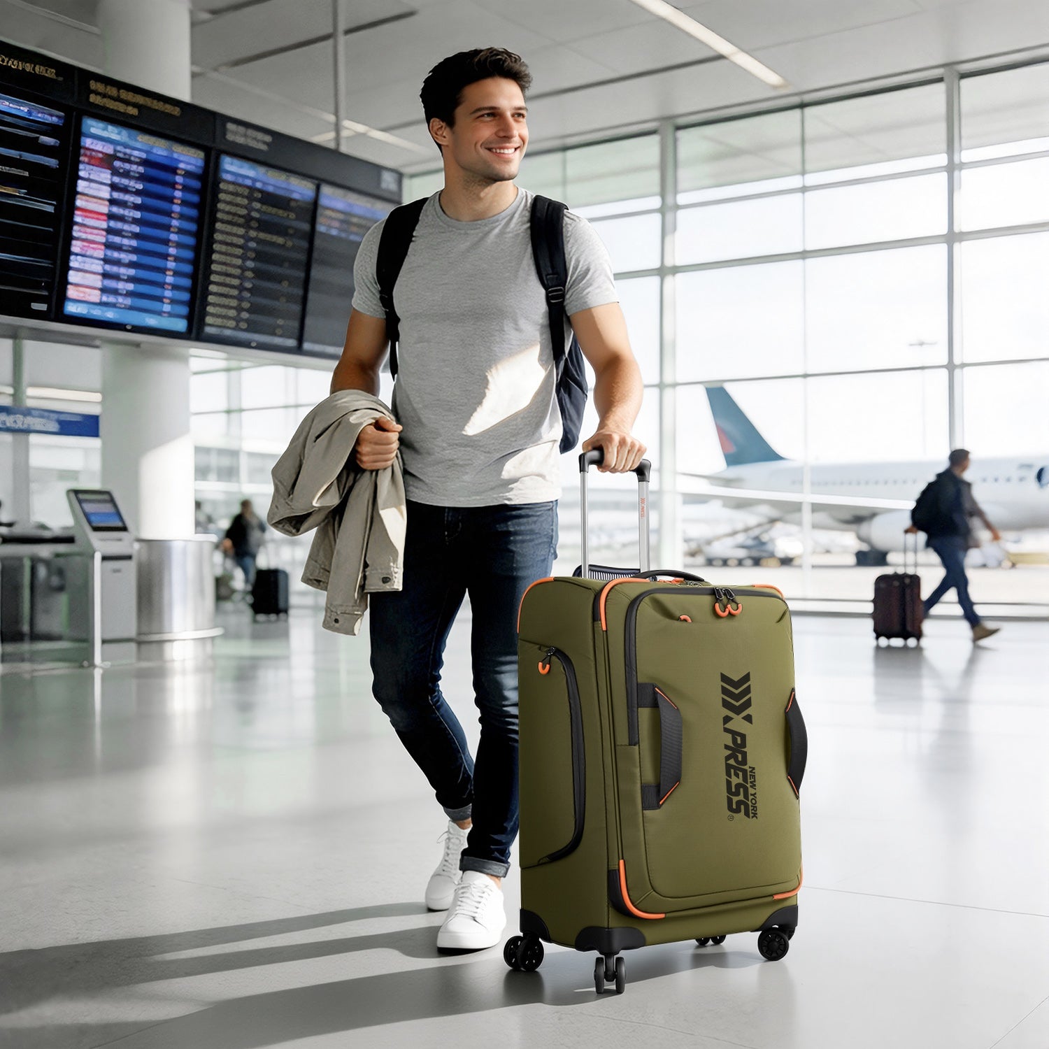 New York XPress TA-8353,20" Luggage, 24in/28in Softside Suitcase w/Double Spinner Wheels, Waterproof,Lightweight Rolling Suitcases for Men/Women