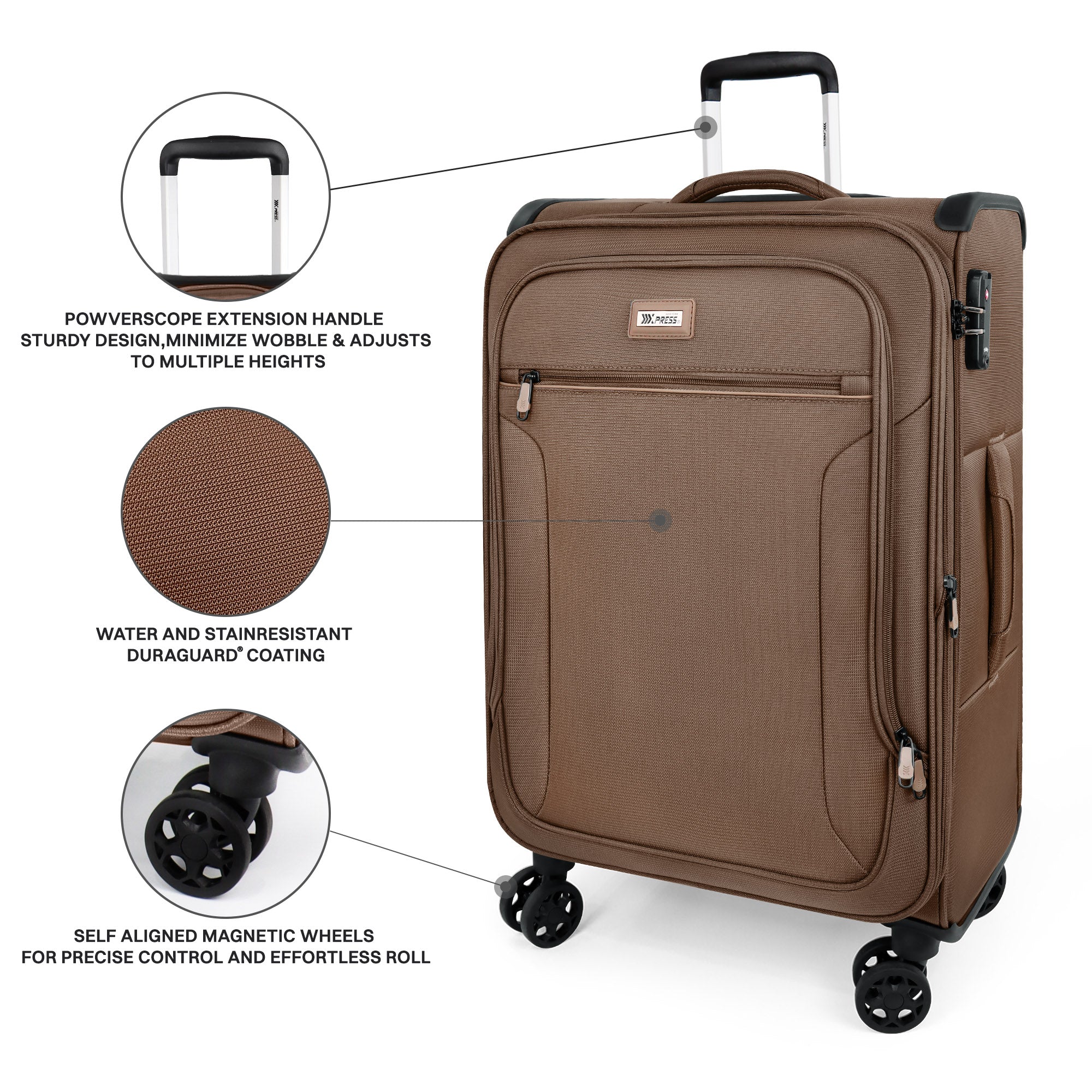 New York XPress XJ-1907,20in/24in/28in-Expandable 20% Luggage-Suitcases with Wheels Hardshell-Softside Luggage-Charcoal Material w/TSA LOCK