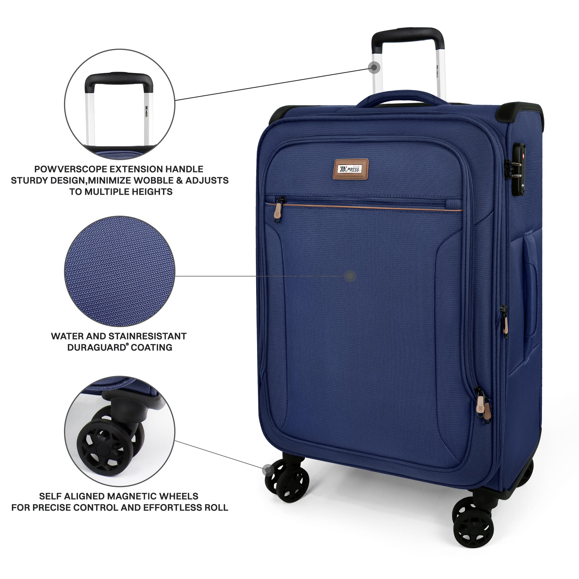 New York XPress XJ-1907,20in/24in/28in-Expandable 20% Luggage-Suitcases with Wheels Hardshell-Softside Luggage-Charcoal Material w/TSA LOCK