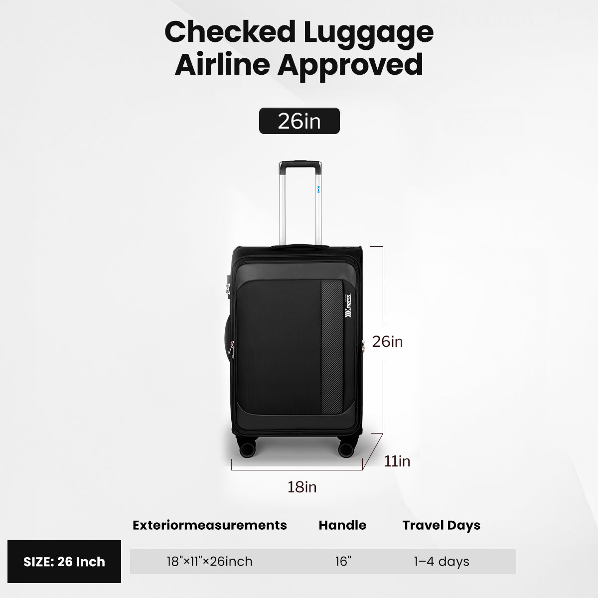 New York XPress 8809 Single Suitcase 20''/26''/30'',Softside Luggage w/Spinner Wheels and TSA LOCK,Lightweight Luggage for Men Women