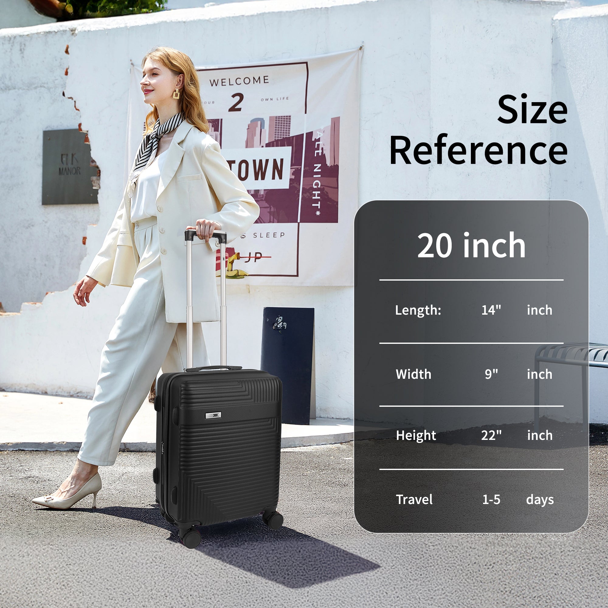 NEW YORK XPRESS WD-588-20" Hardside Carry-On Luggage for Airplane,Hardshell Suitcase with 8 Spinner Wheels