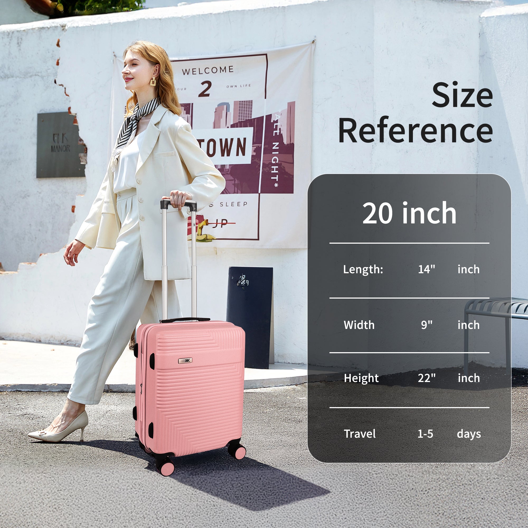 NEW YORK XPRESS WD-588-20" Hardside Carry-On Luggage for Airplane,Hardshell Suitcase with 8 Spinner Wheels