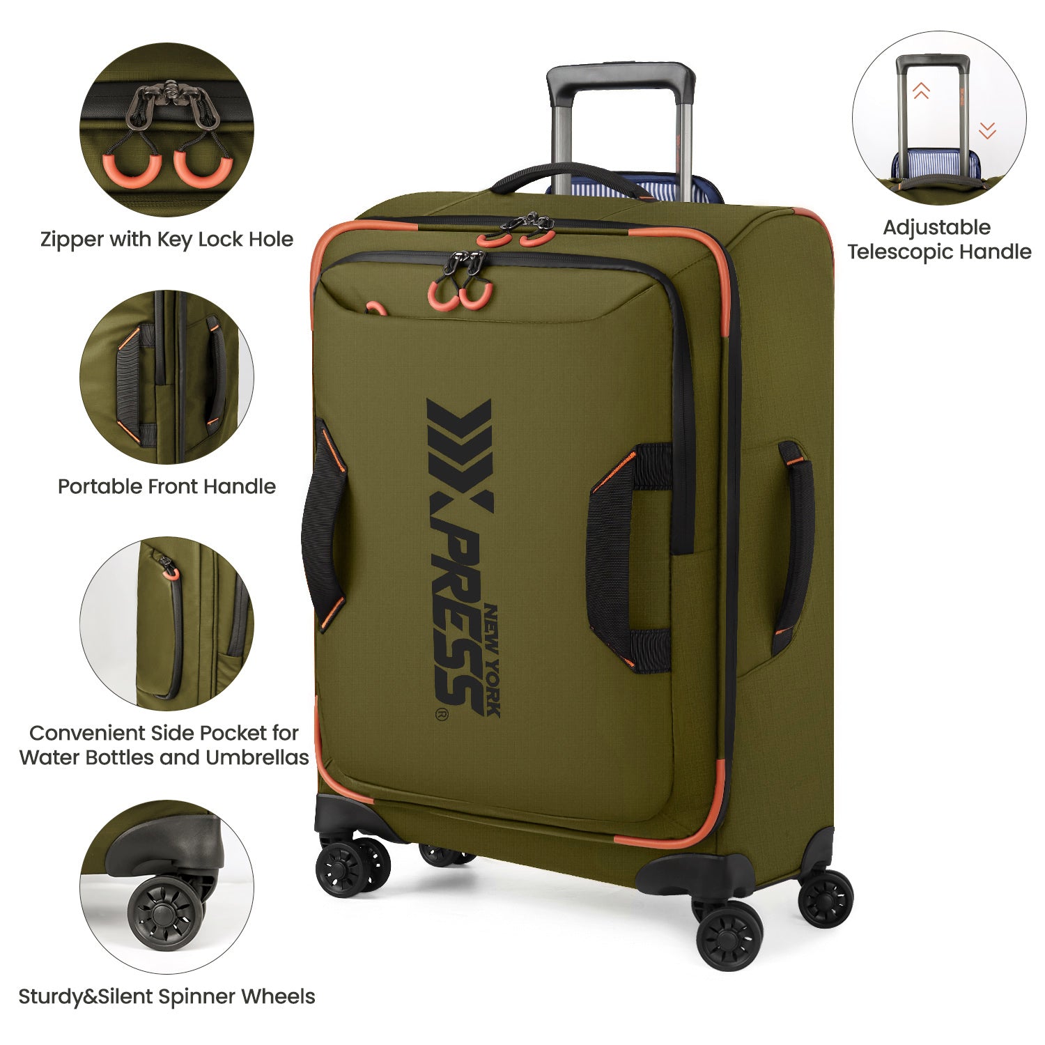 New York XPress TA-8353,20" Luggage, 24in/28in Softside Suitcase w/Double Spinner Wheels, Waterproof,Lightweight Rolling Suitcases for Men/Women