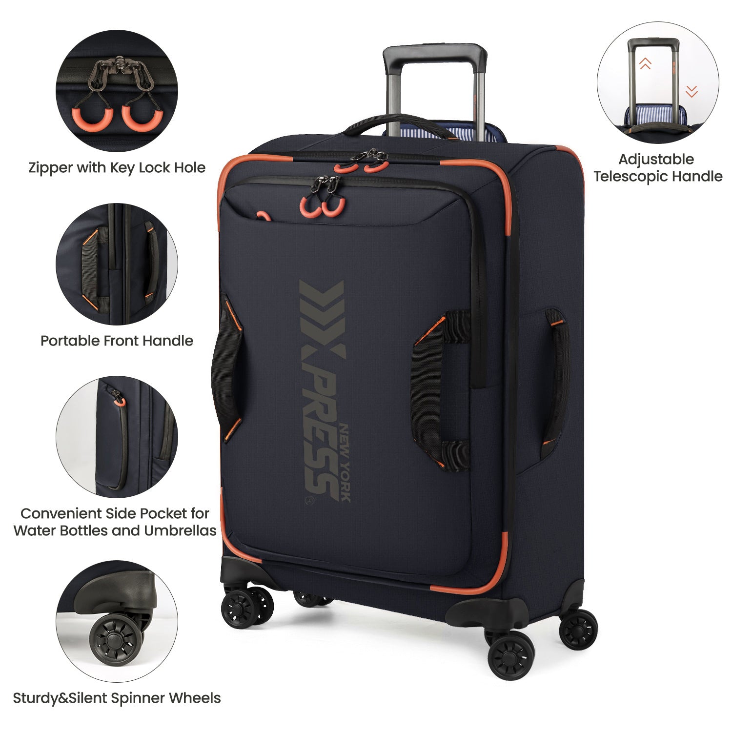 New York XPress TA-8353,20" Luggage, 24in/28in Softside Suitcase w/Double Spinner Wheels, Waterproof,Lightweight Rolling Suitcases for Men/Women