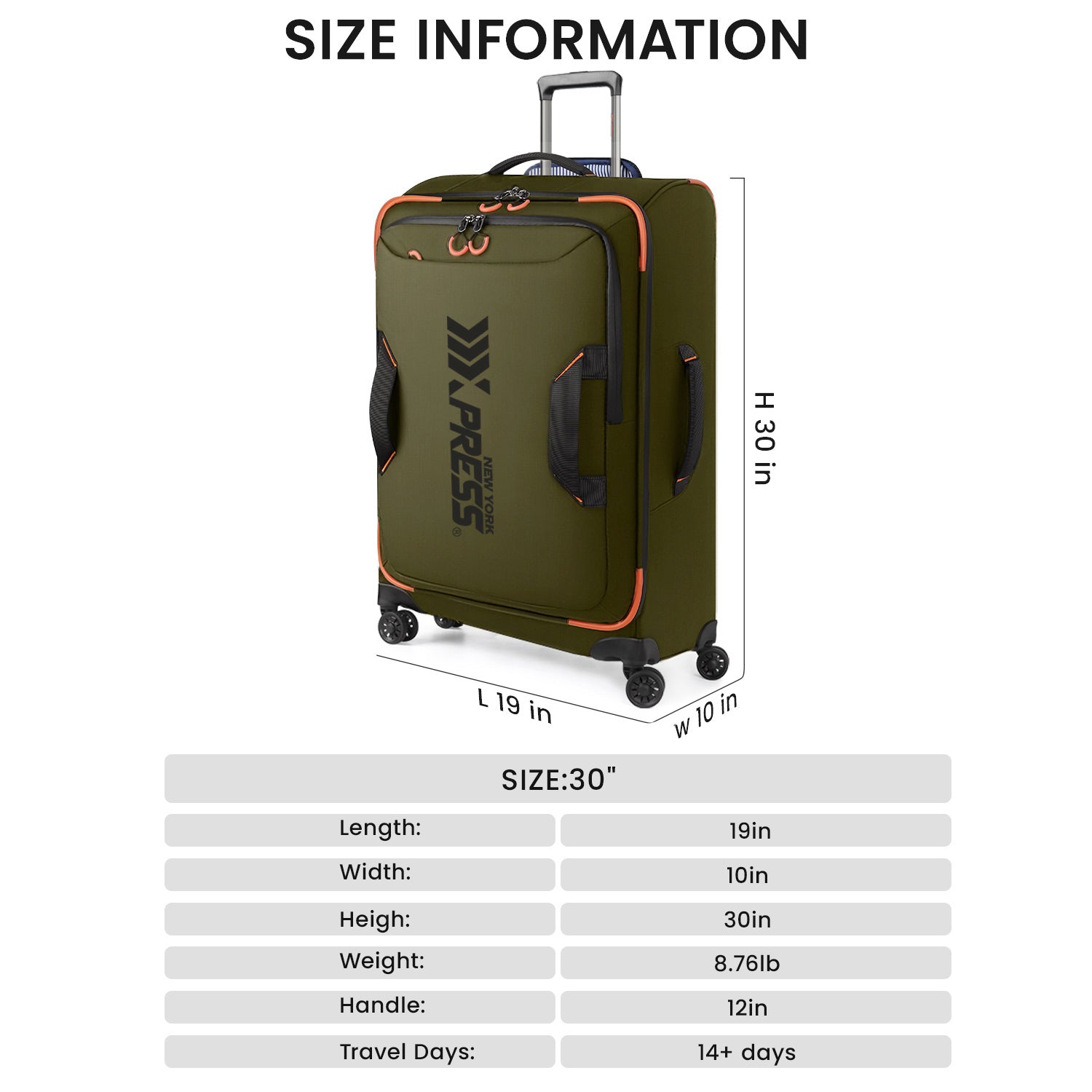 New York XPress TA-8353,20" Luggage, 24in/28in Softside Suitcase w/Double Spinner Wheels, Waterproof,Lightweight Rolling Suitcases for Men/Women