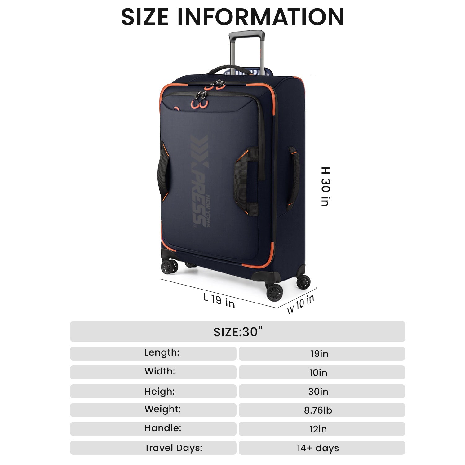 New York XPress TA-8353,20" Luggage, 24in/28in Softside Suitcase w/Double Spinner Wheels, Waterproof,Lightweight Rolling Suitcases for Men/Women