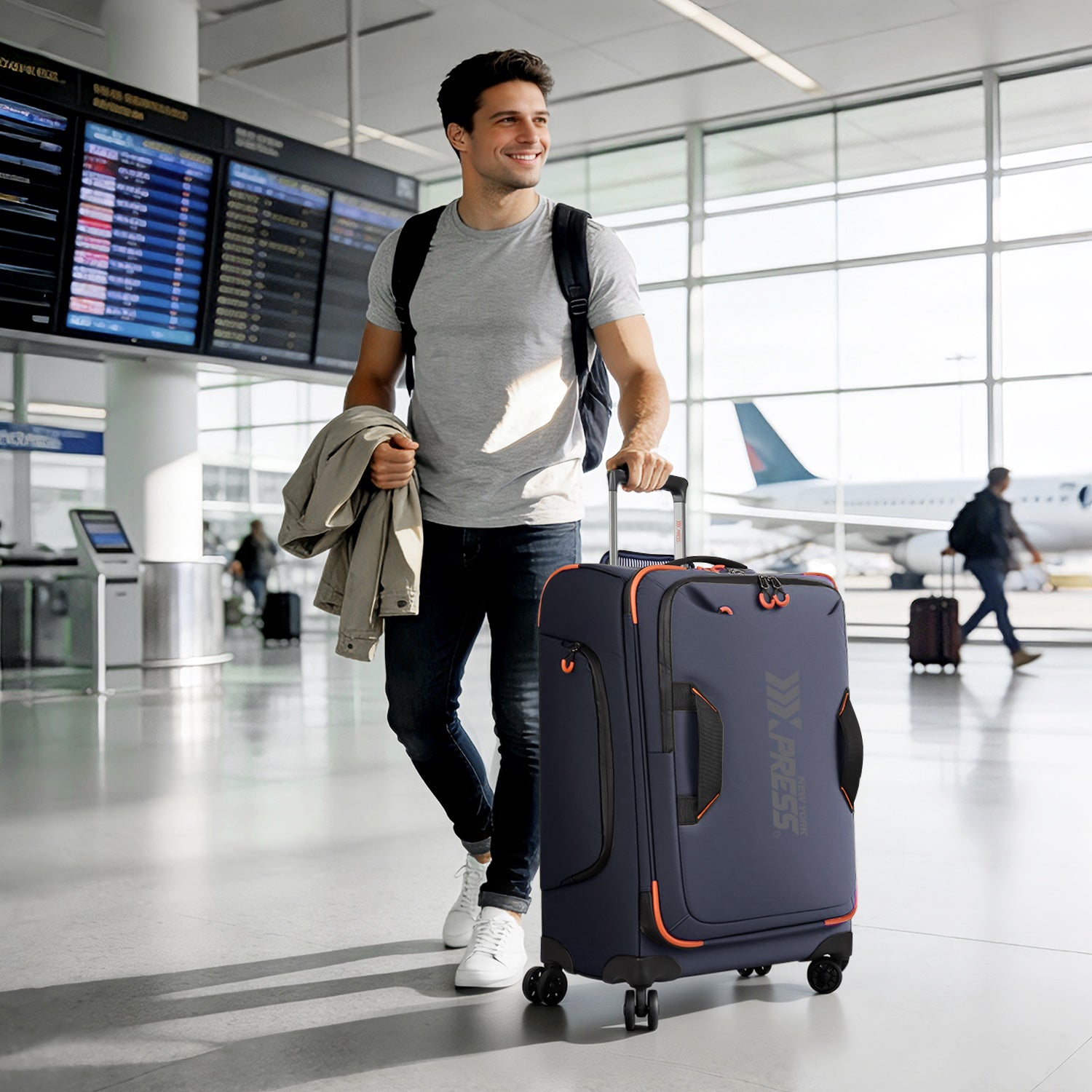 New York XPress TA-8353,20" Luggage, 24in/28in Softside Suitcase w/Double Spinner Wheels, Waterproof,Lightweight Rolling Suitcases for Men/Women