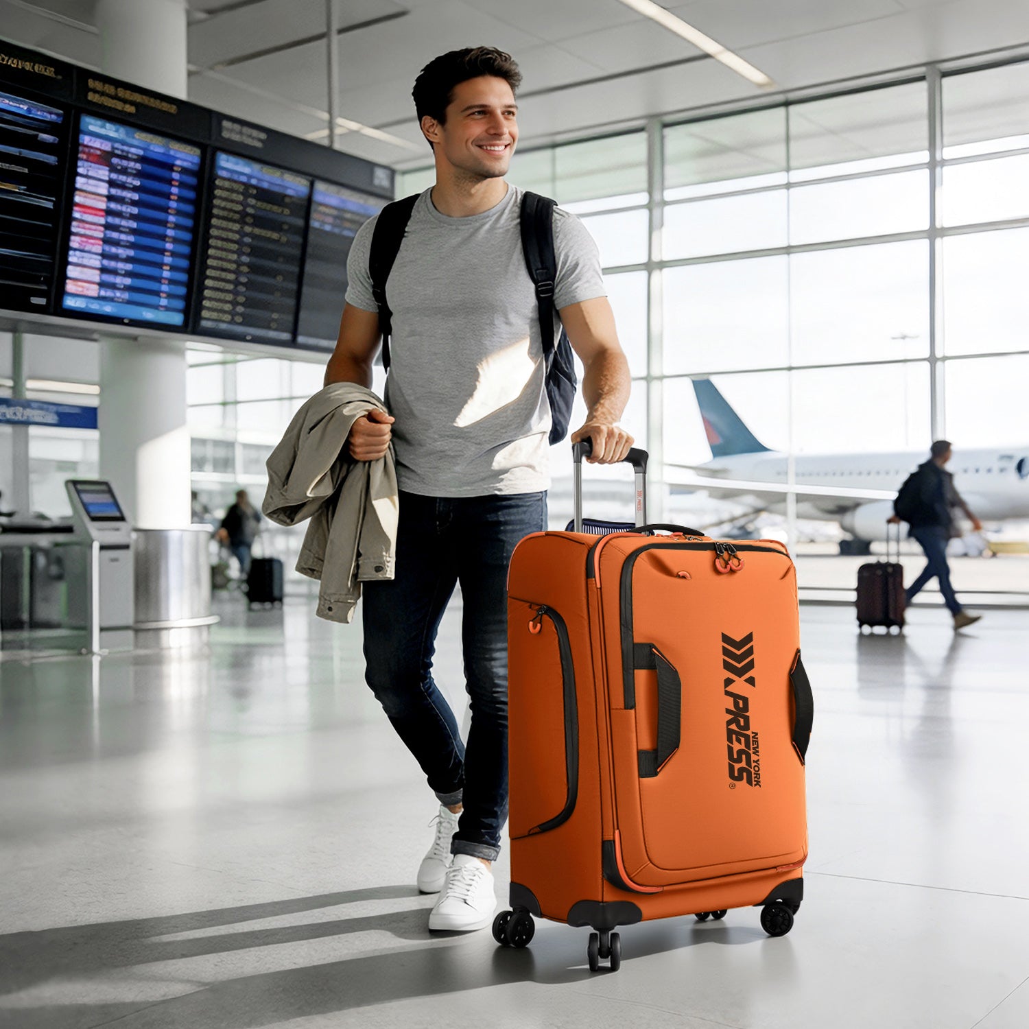 New York XPress TA-8353,20" Luggage, 24in/28in Softside Suitcase w/Double Spinner Wheels, Waterproof,Lightweight Rolling Suitcases for Men/Women