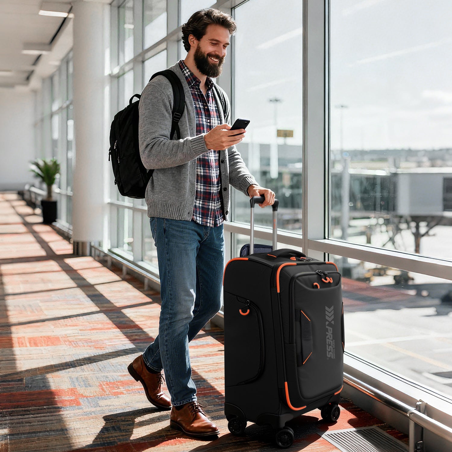 New York XPress TA-8353,20" Luggage, 24in/28in Softside Suitcase w/Double Spinner Wheels, Waterproof,Lightweight Rolling Suitcases for Men/Women